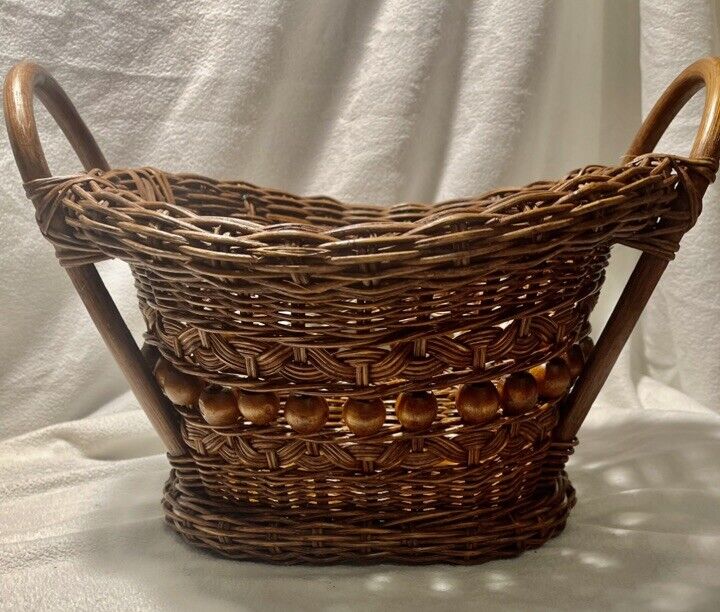 Beautiful strong wicker woven basket with beads. Great storage