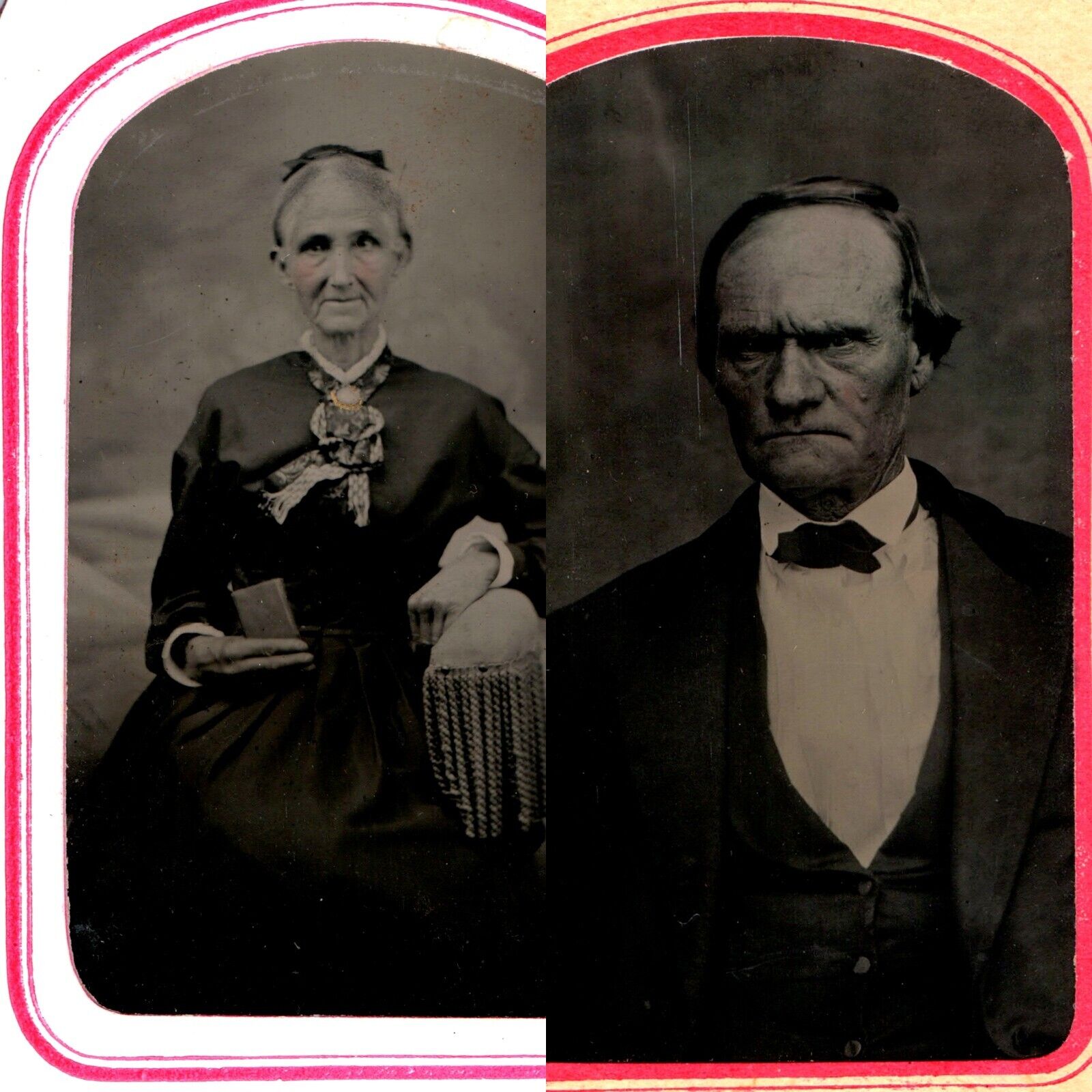 x2 LOT ID'd c1860s McCracker Family Married Man Woman Tintype Real Photo IA H40