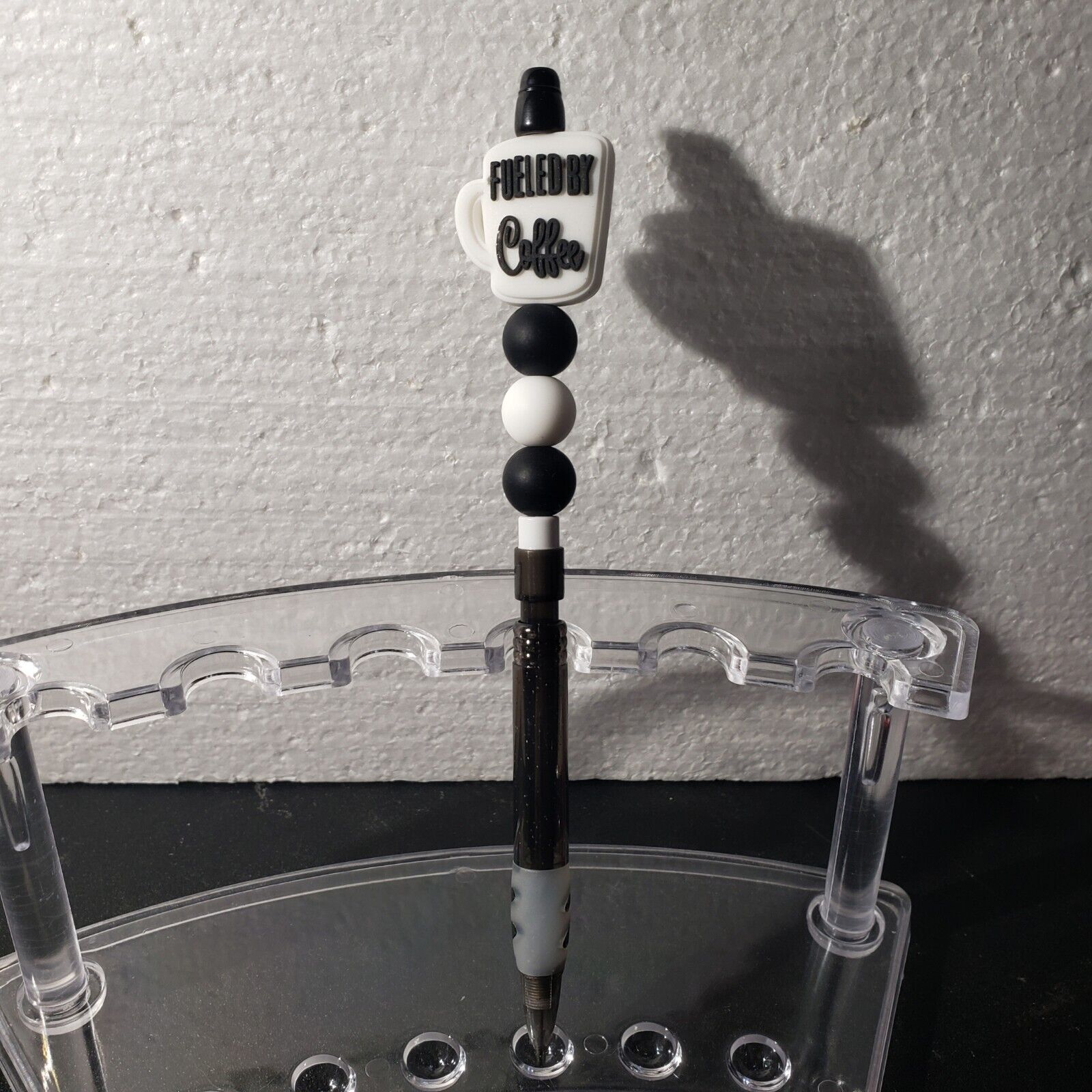 Fueled By Coffee Black White Beaded Mechanical Pencil .5mm lead Office Gift