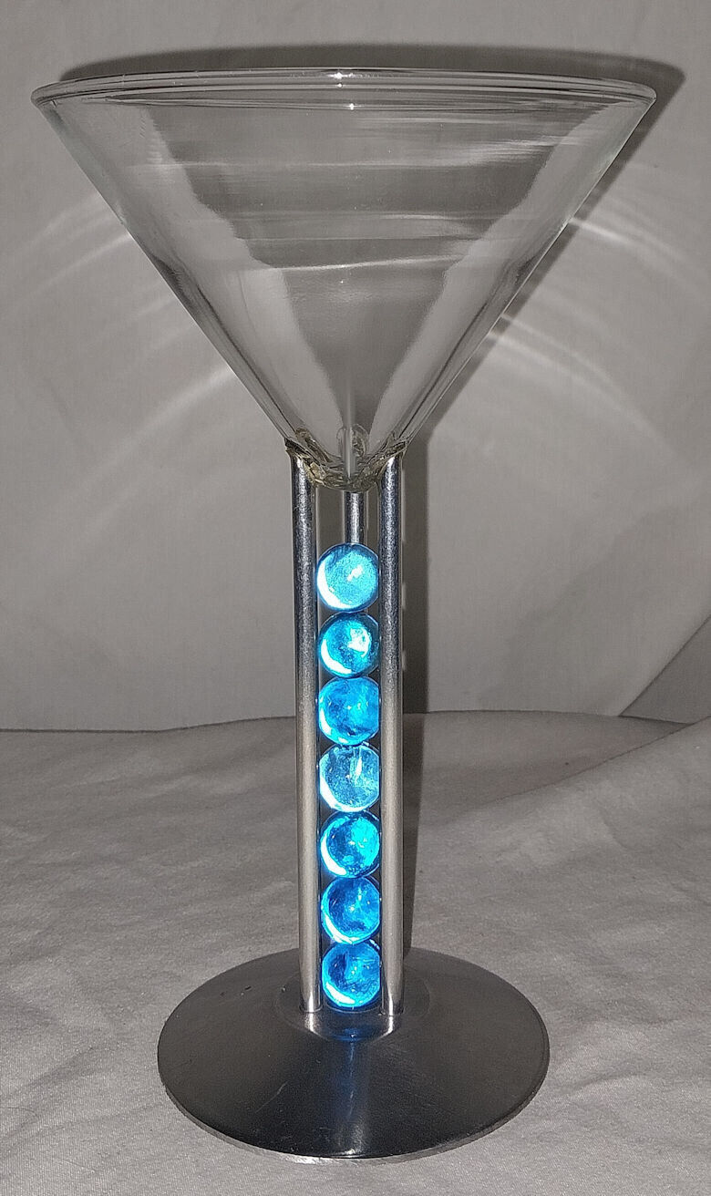 Bombay Sapphire Gin 1999 Patricia Heller Martini Glass Blue Marbles Metal Stand