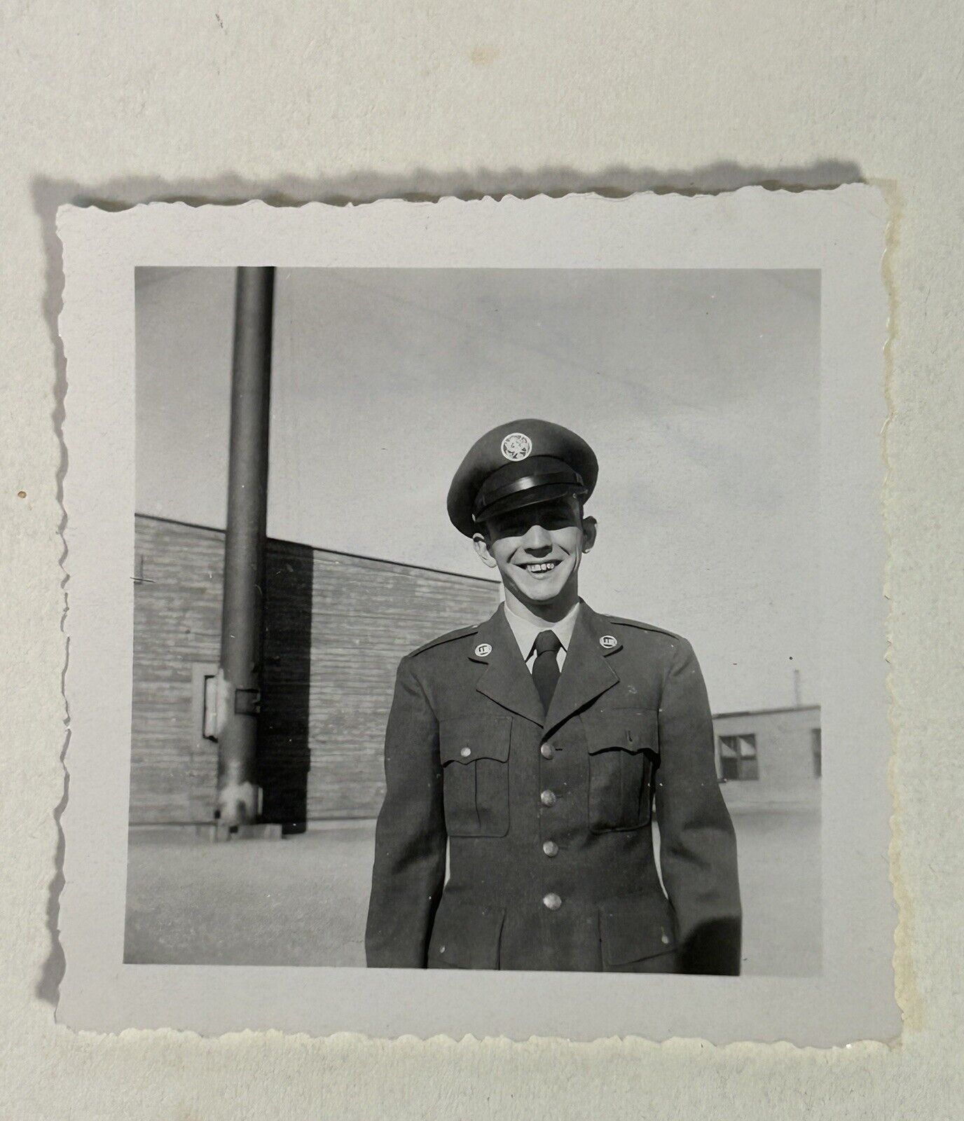 Vtg Black & White Photo Of Man In US Military Uniform Army Soldier WW2 Era