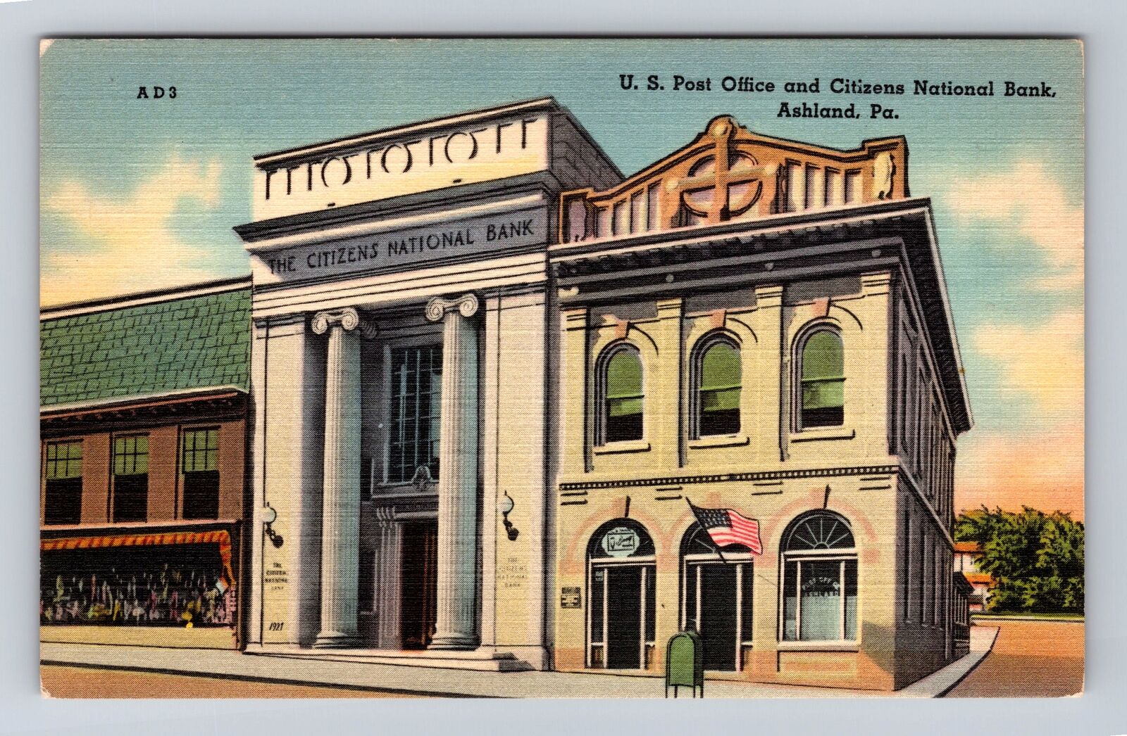 Ashland PA-Pennsylvania US Post Office, Citizens National Bank, Vintage Postcard