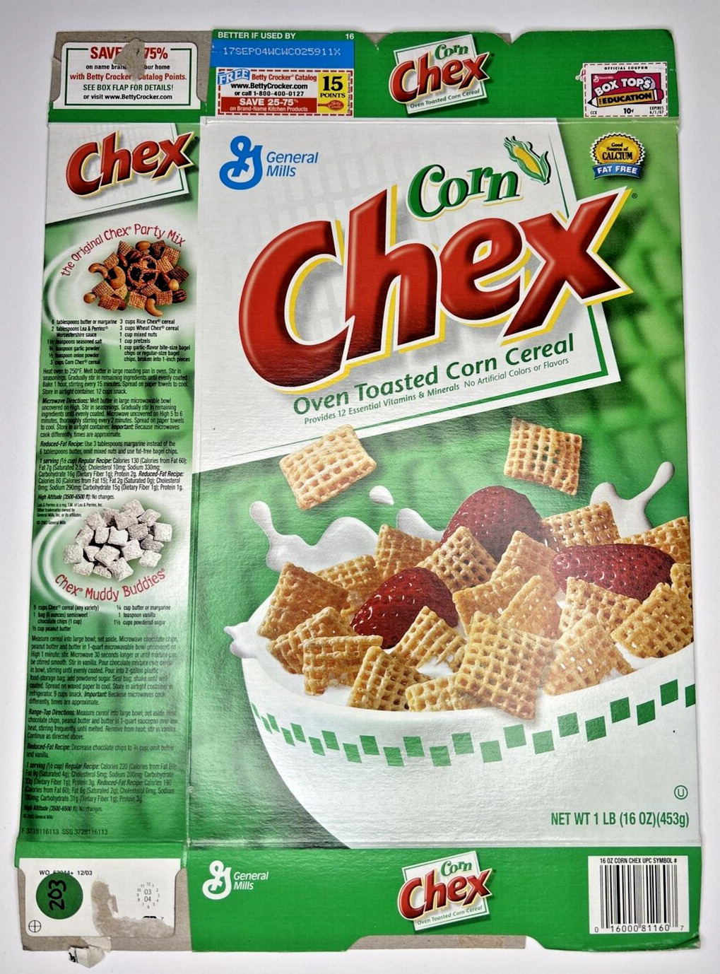 2004 Empty General Mills Corn Chex 16OZ Cereal Box SKU U198/203