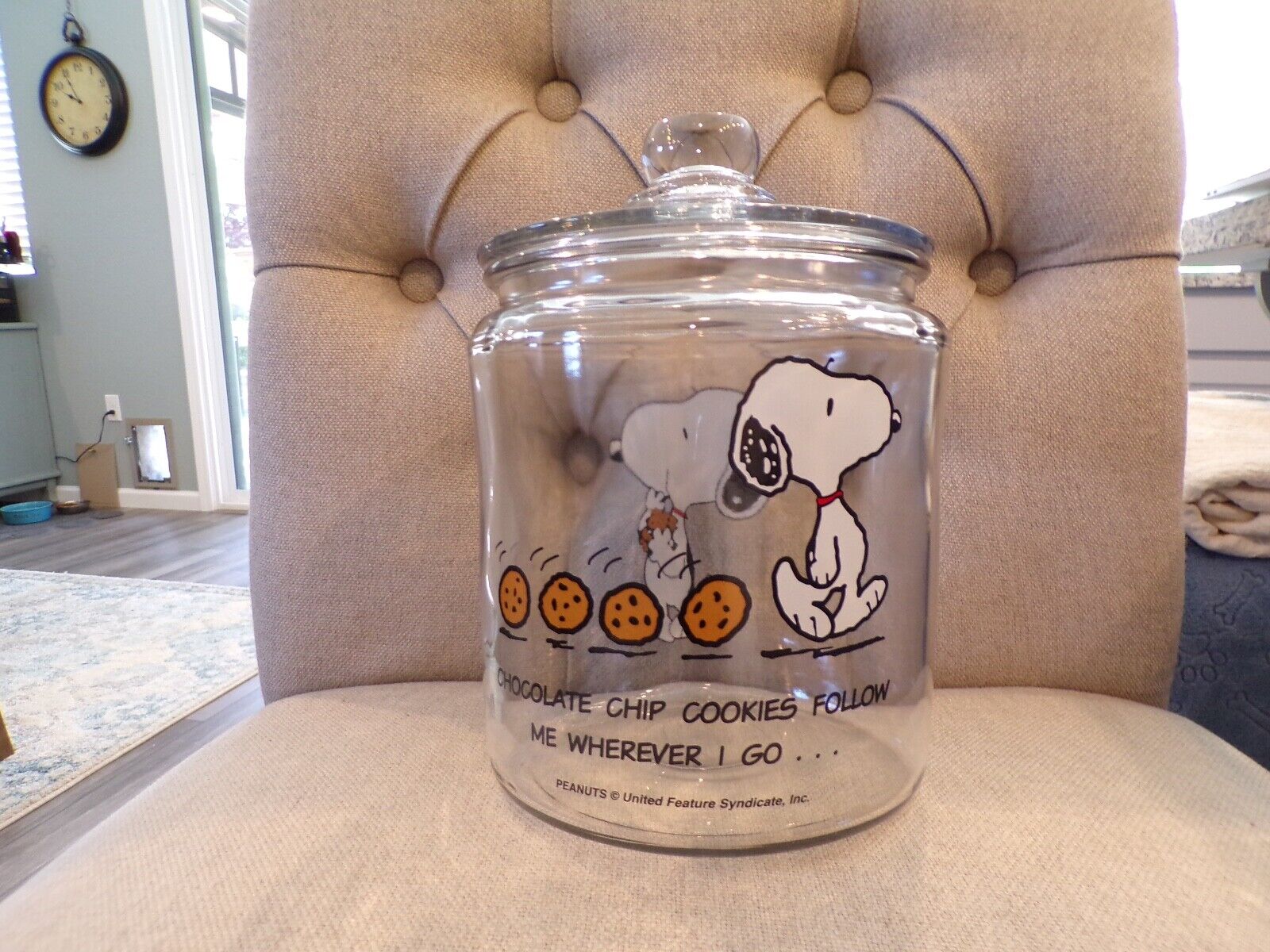Brand New Peanuts Snoopy Chocolate Chip Cookie Slogan Glass Storage Jar With Lid