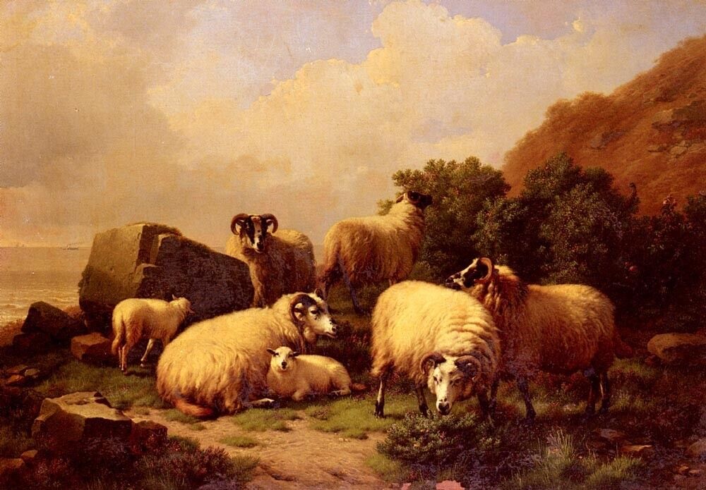 Art Oil painting Sheep-Grazing-By-The-Coast-Eugene-Verboeckhoven-oil-paint