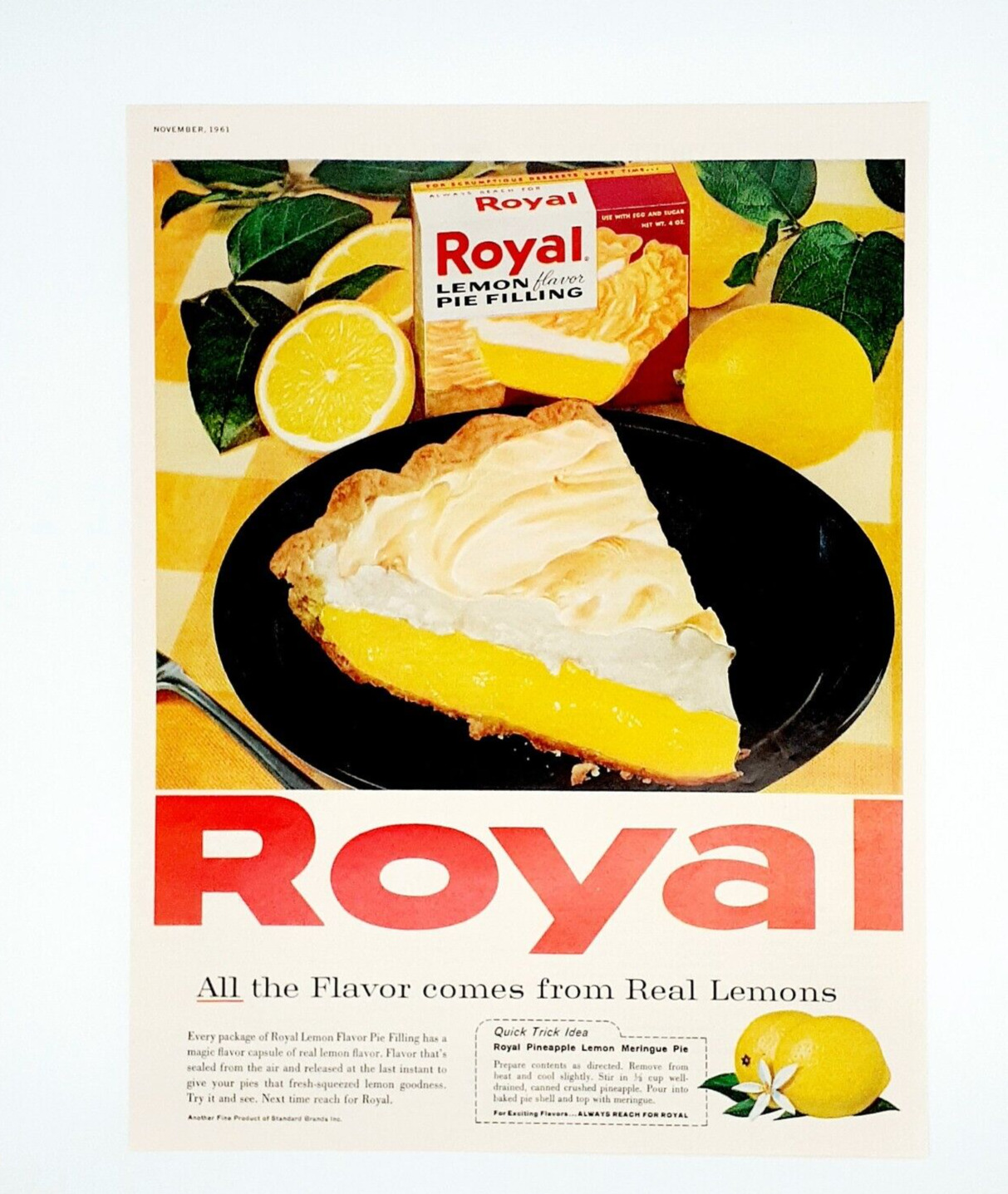 Royal Lemon pie filling ad vintage 1961 original advertisement