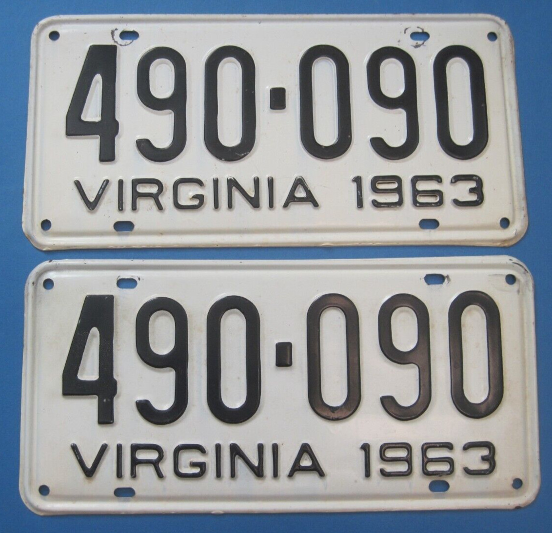 1963 Virginia license plates matching pair DMV clear for vintage registration