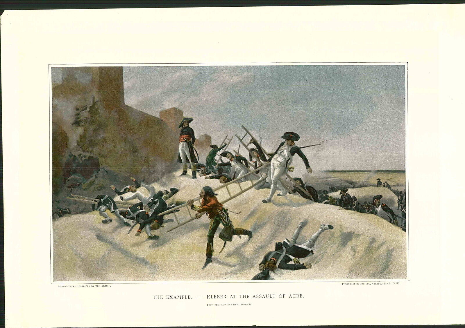 1897 Napoleon Bonaparte Kleber at the Assault of Acre The Example COLOR PRINT