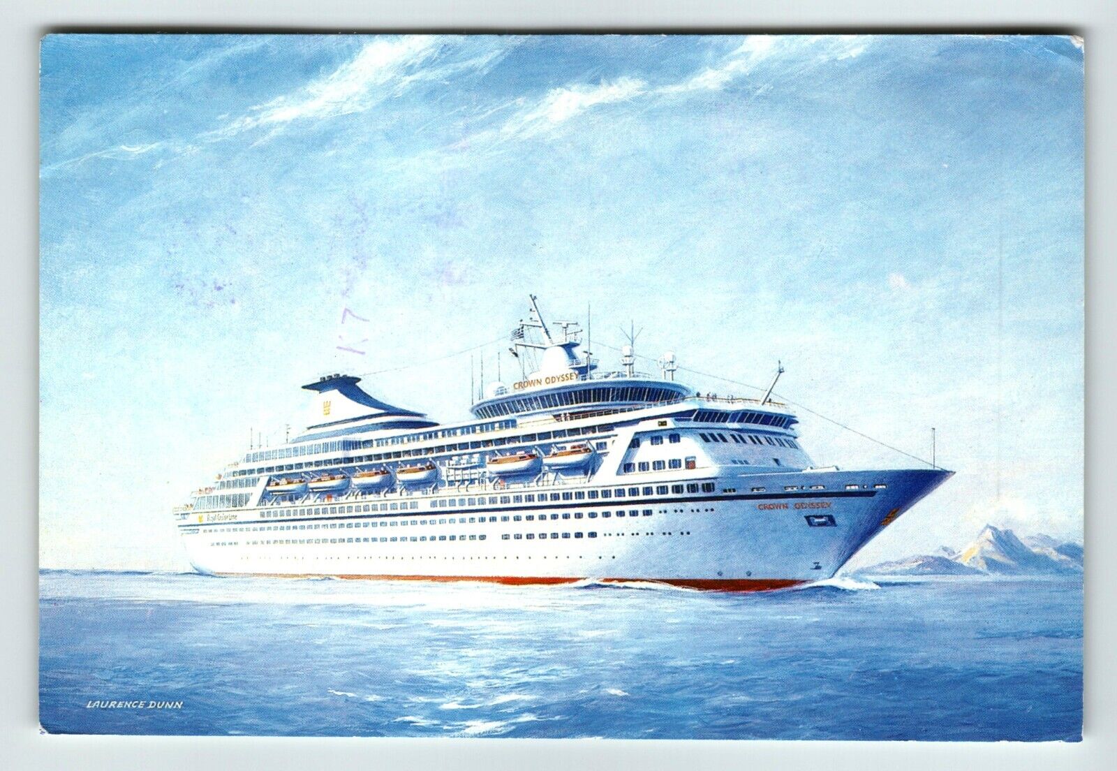 Postcard 4x6 Royal Cruise Line Crown Odyssey Illustration Ship