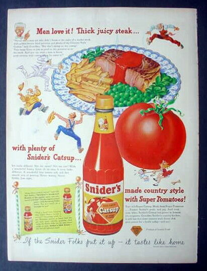 Vintage 1948 Snider’s Catsup Streak French Fries Decor 40\'s Ephemera Print Ad