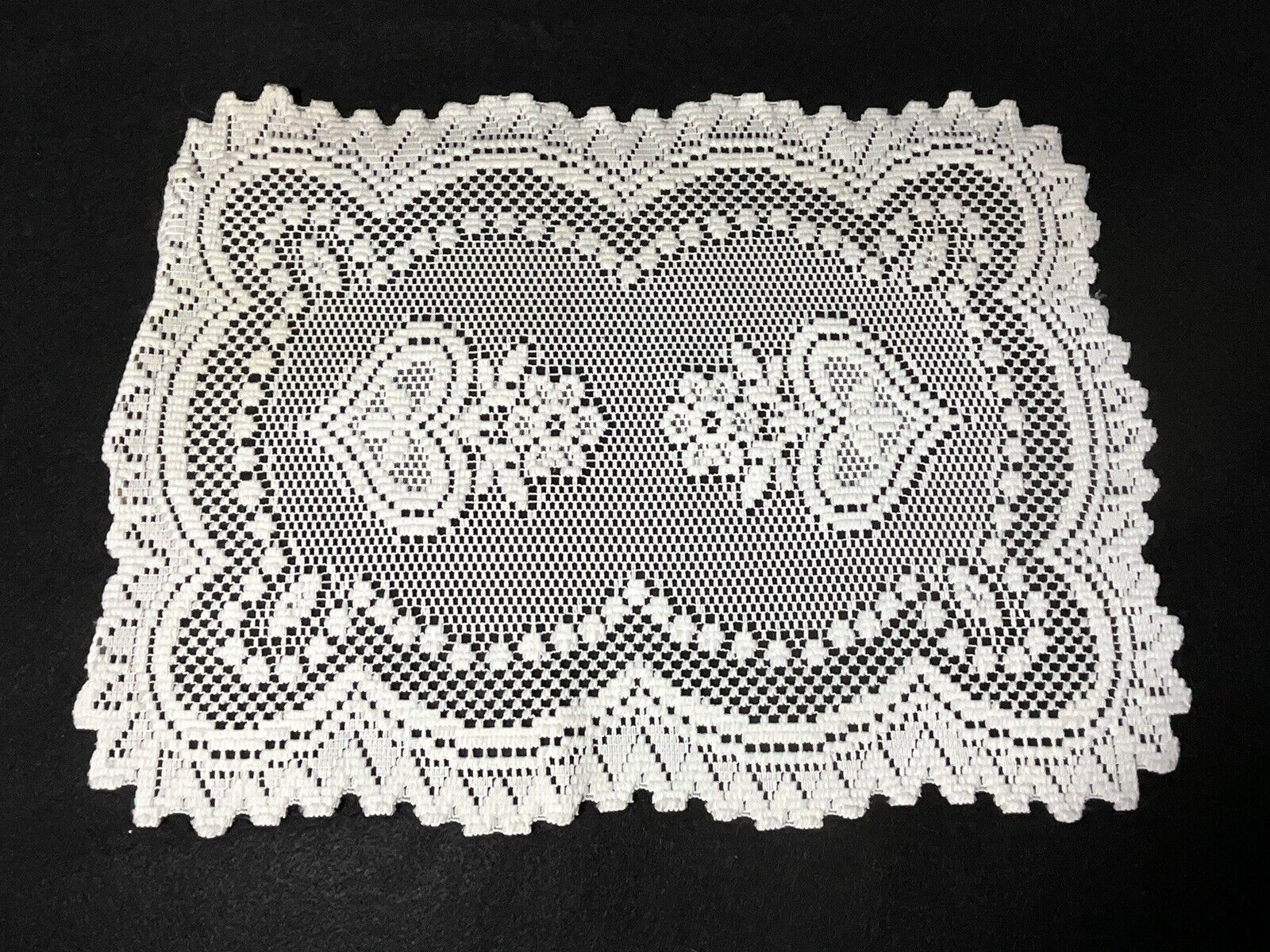 Vintage Handmade Hand Crocheted Rectangular White Doily Large 18”x13” Floral