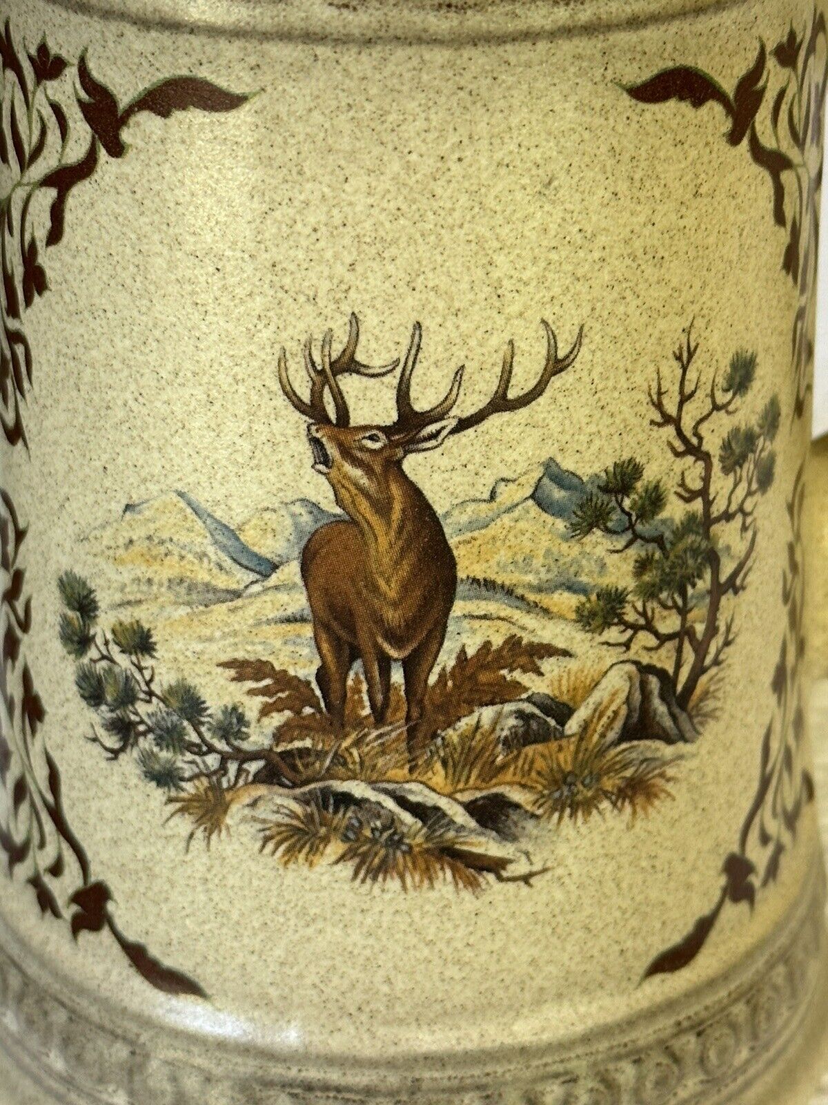 Vintage Alwe Ceramic Lidded Stein Deer and Bugling Elk West Germany
