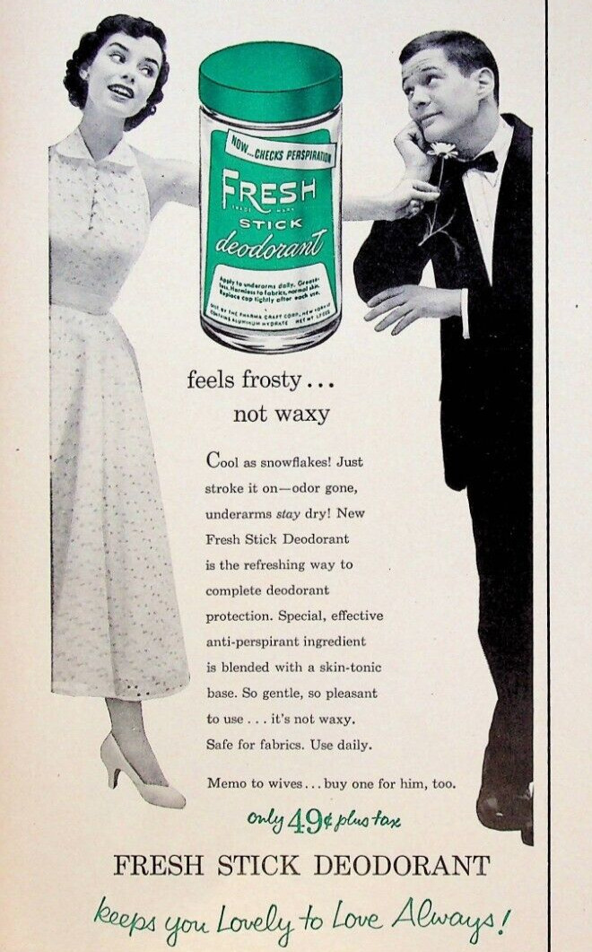 1954 Fresh Stick Deodorant Vintage 50s Print Ad Lovely to Love Always Skin Tonic