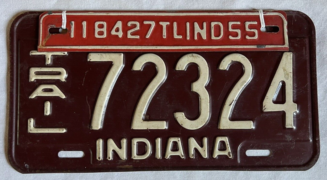 1955 Indiana Trailer License Plate (#72324) 1954 Base with 55 Tab (#118427TL)