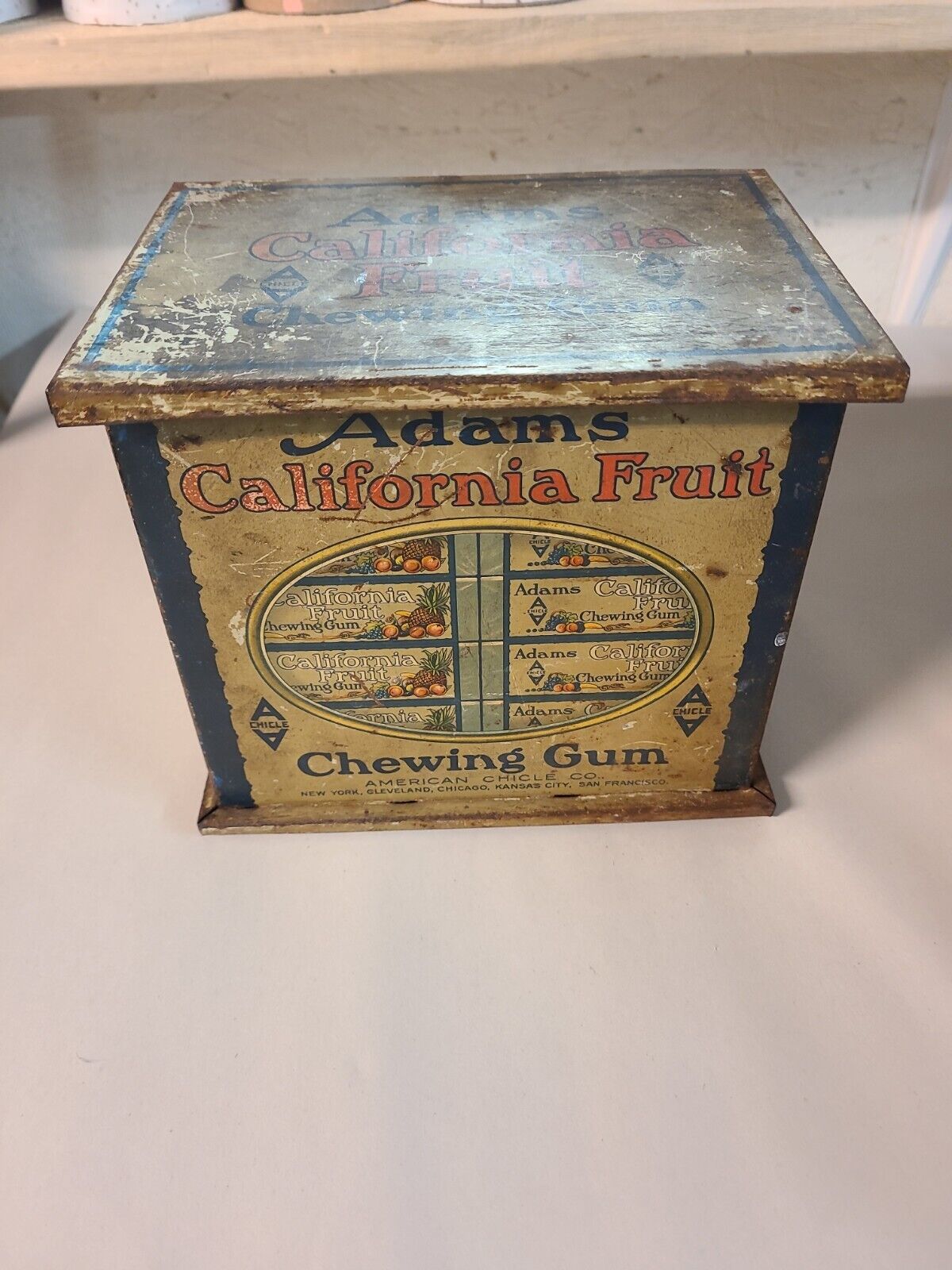 Antique Adams California Fruit Chewing Gum Store Display Tin American Chicle Co.