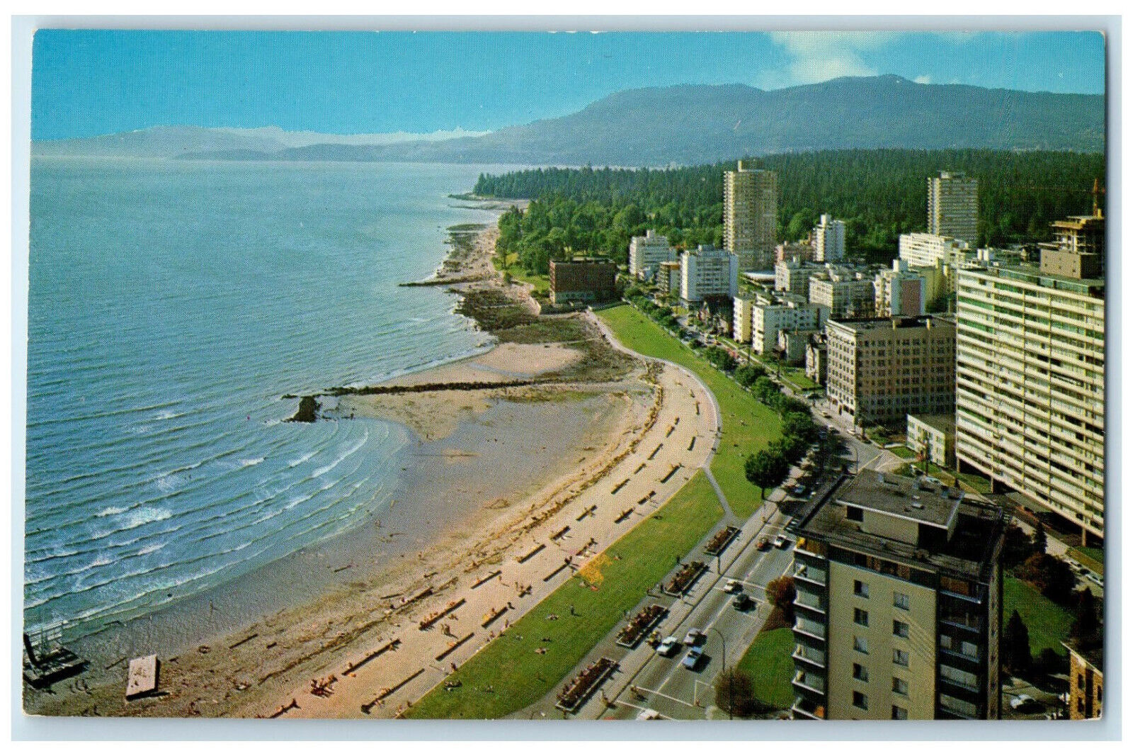 c1960's Birdseye View of English Bay Vancouver British Columbia Canada Postcard