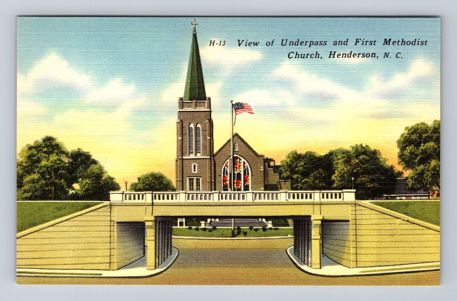 Henderson NC-North Carolina, First Methodist Church, Underpass Vintage Postcard