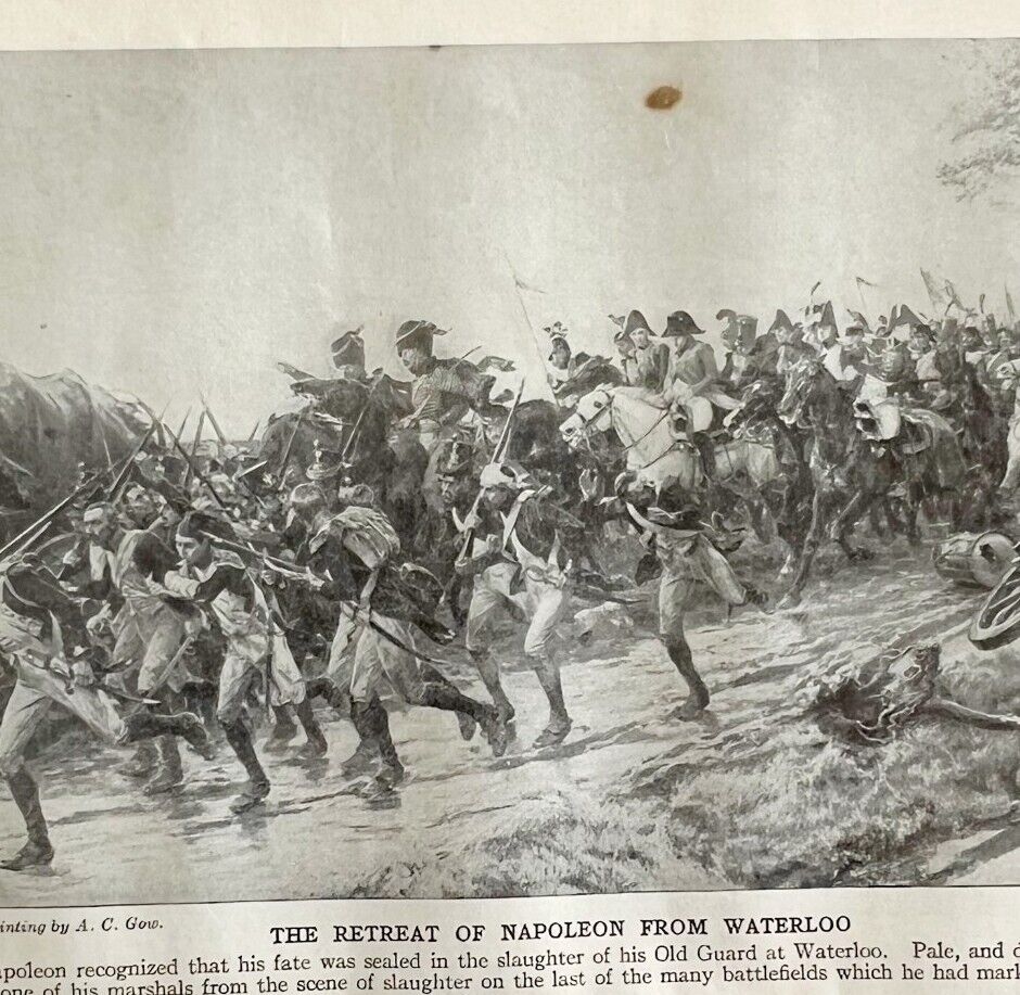1914 Napoleon Retreat At Waterloo Print Art Antique Military War Collectible