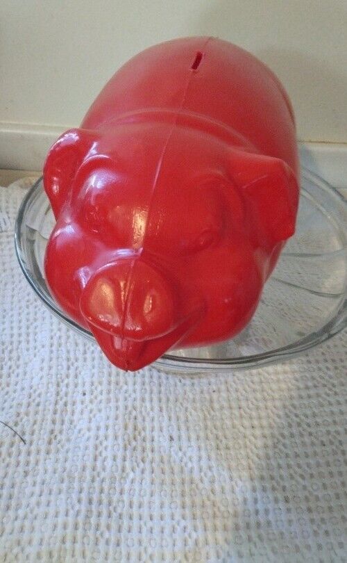 Vintage  Red Pig  Piggy Bank Blow Mold  Plastic 13\