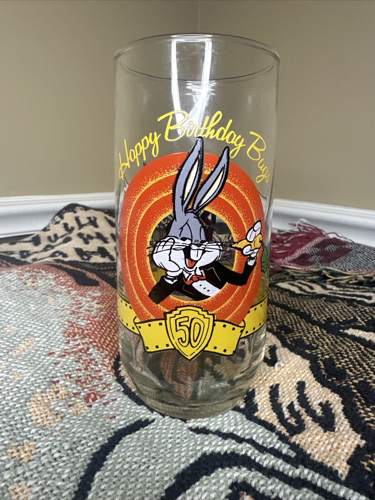Vintage Warner Bros. 1990 Happy Birthday Bugs Bunny, 50th Anniversary Glass
