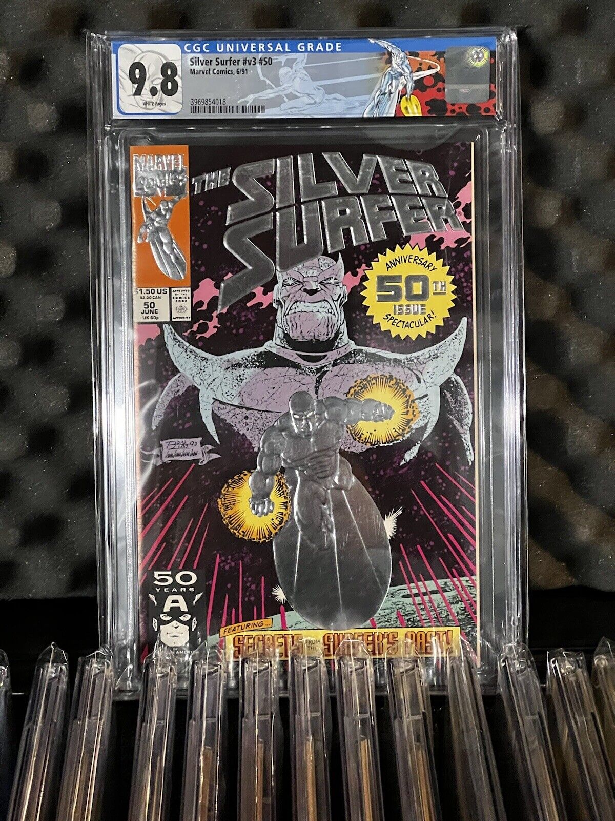 MARVEL COMICS SILVER SURFER #V3 #50 FIRST FOIL WHITE PAGES CGC 9.8 CUSTOM LABEL