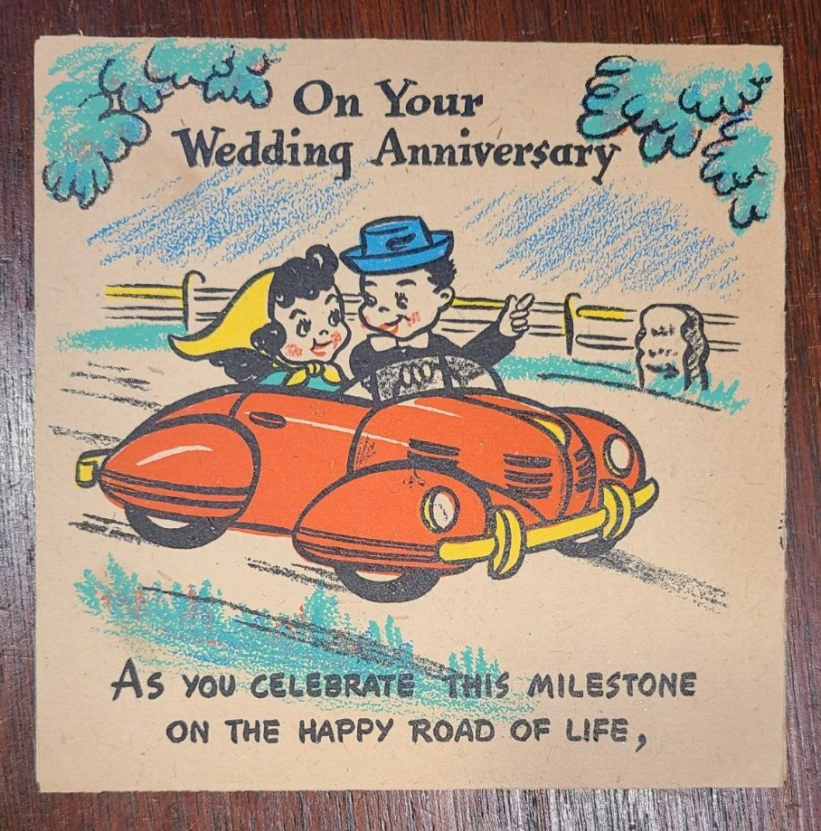 Vintage 1947 Anniversary Greeting Card ~ Hallmark Rufftex ~ Multi-Page Fold-Out