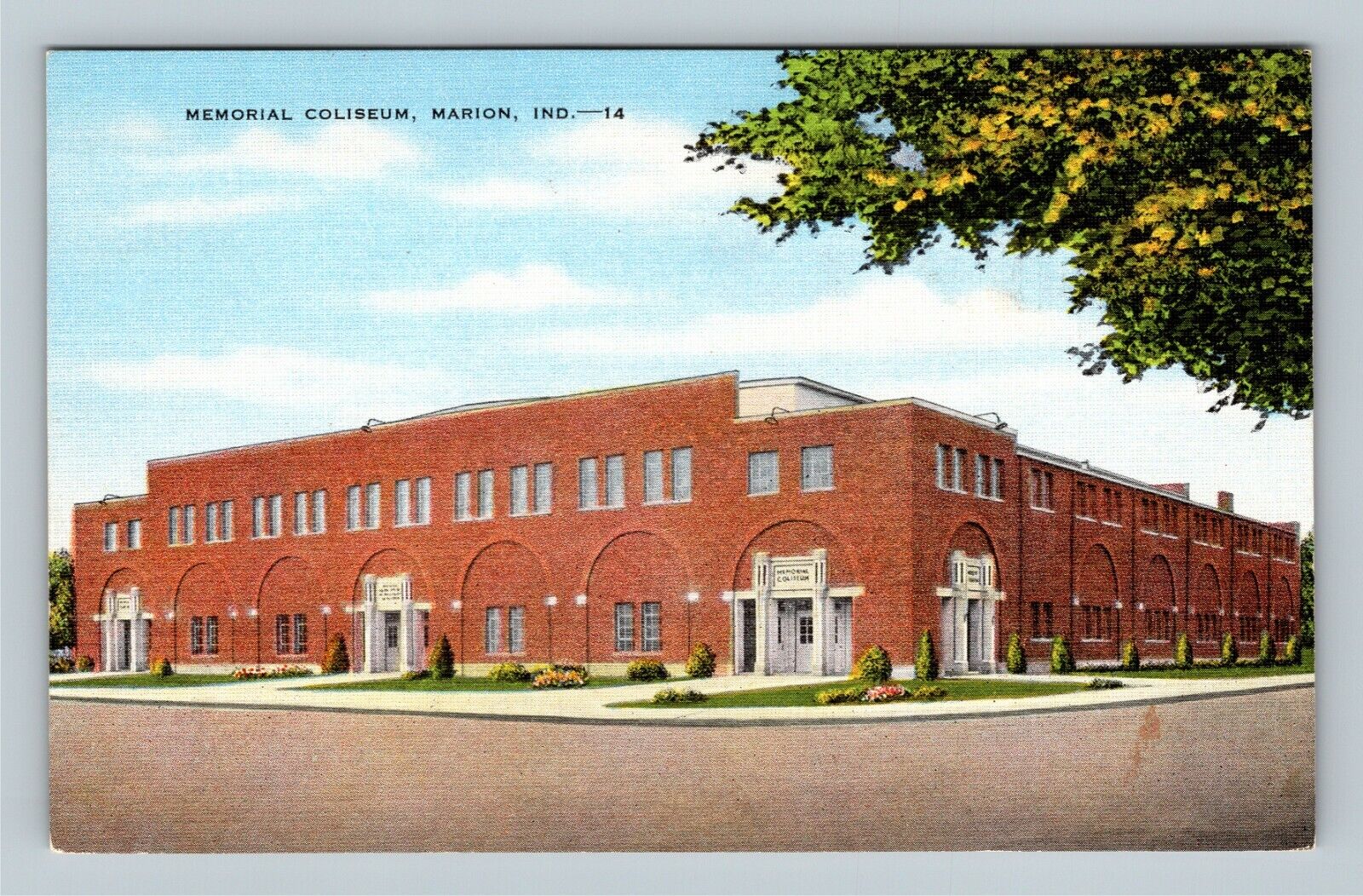 Marion IN, Historic 1928 Memorial Coliseum, Street View VintageIndiana Postcard