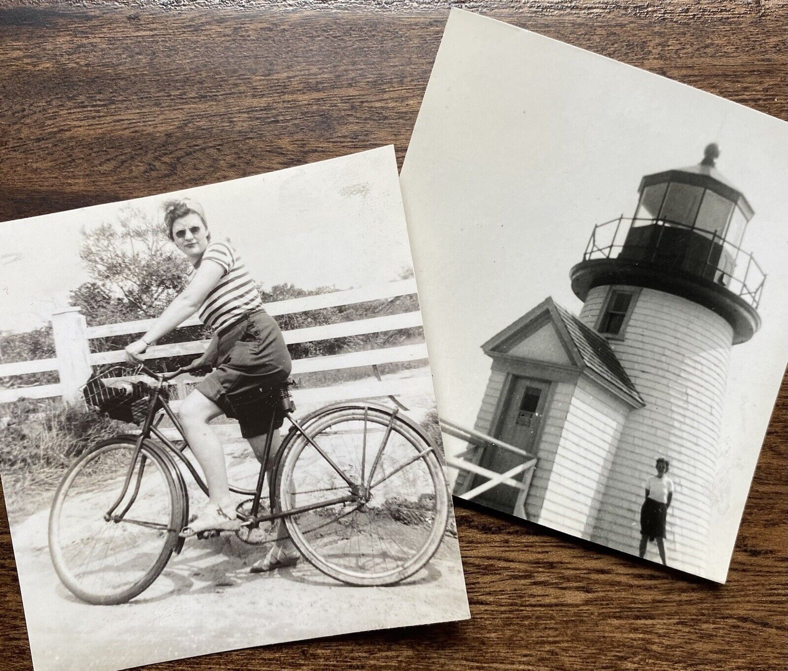Nantucket Island 1946 Woman on Bike & Lighthouse 2 Massachusetts Vintage Photos