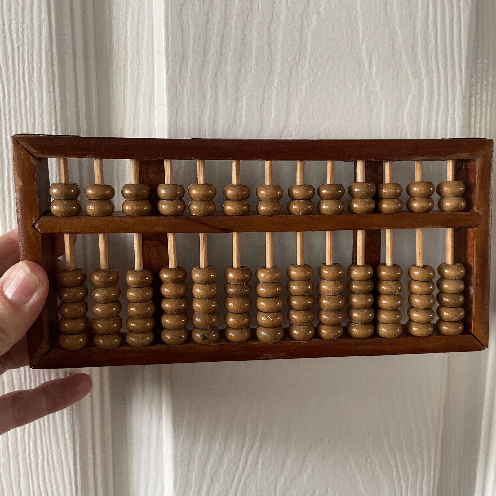 Vintage Chinese Abacus Wood Frame & Beads w/ Brass Hardware 13 Rows 7.5”