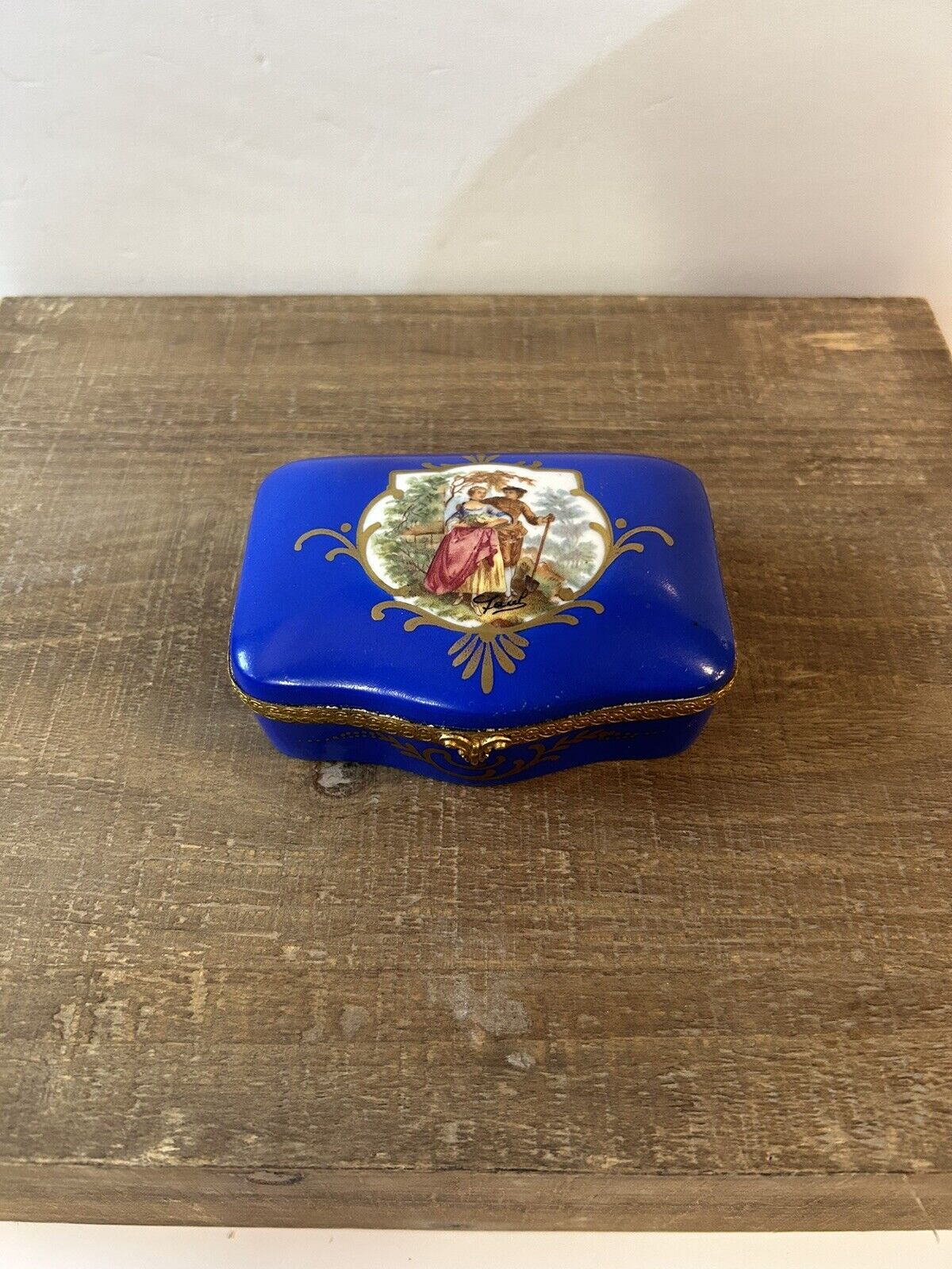 Vintage Limoges France Porcelain Jewelry Box Blue Trinket Box Victorian