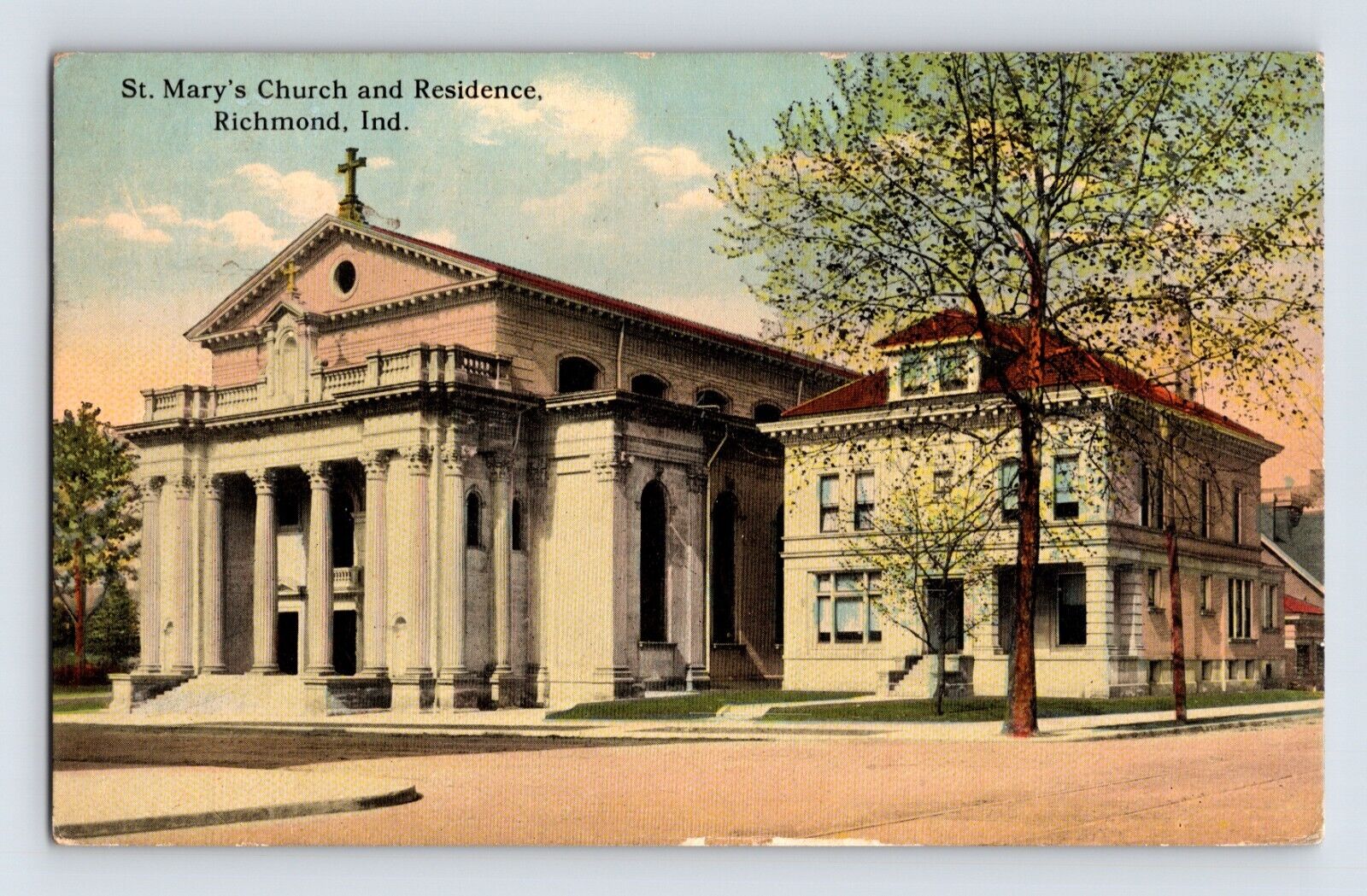 Postcard Indiana Richmond IN St Mary Church Residence 1916 Posted Divided Back