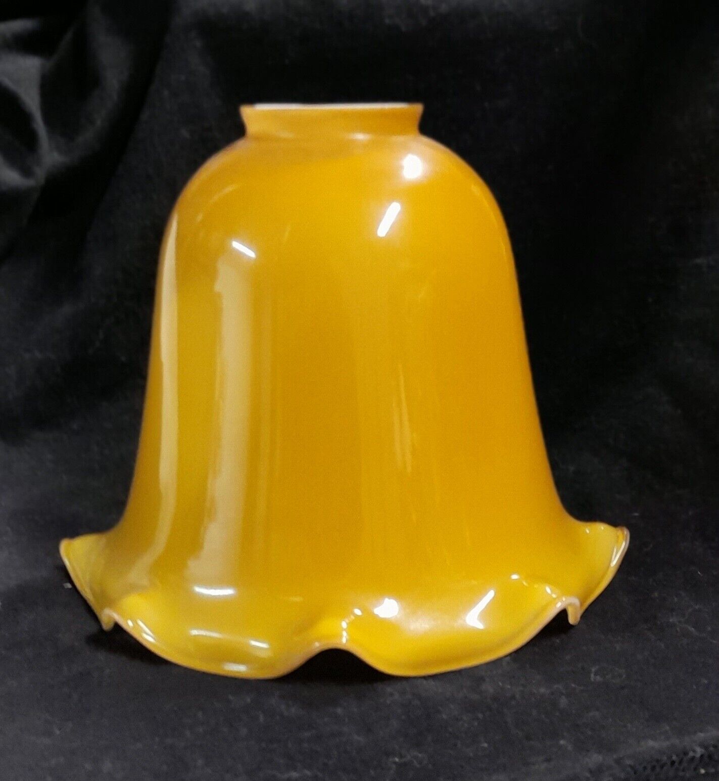 Vintage  Yellow Cased Glass Ruffled Edge  Lamp Shade