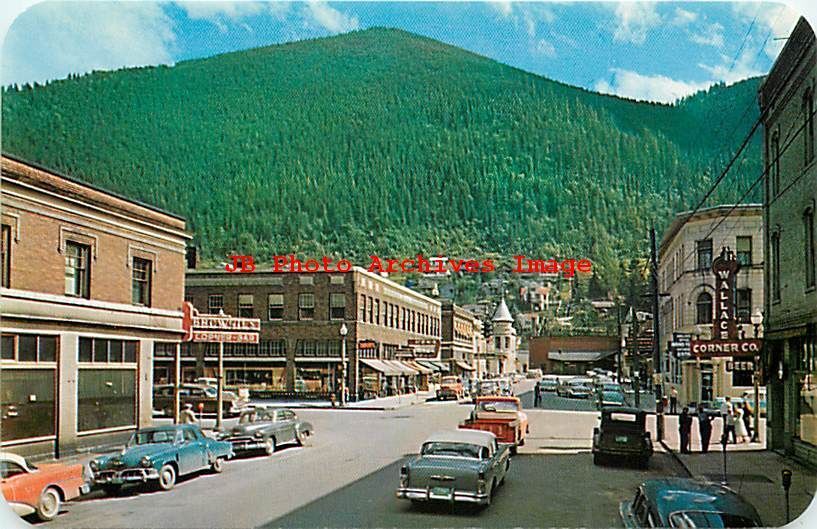 ID, Wallace, Idaho, 6th Street, Looking South, Business Section, 50s Cars