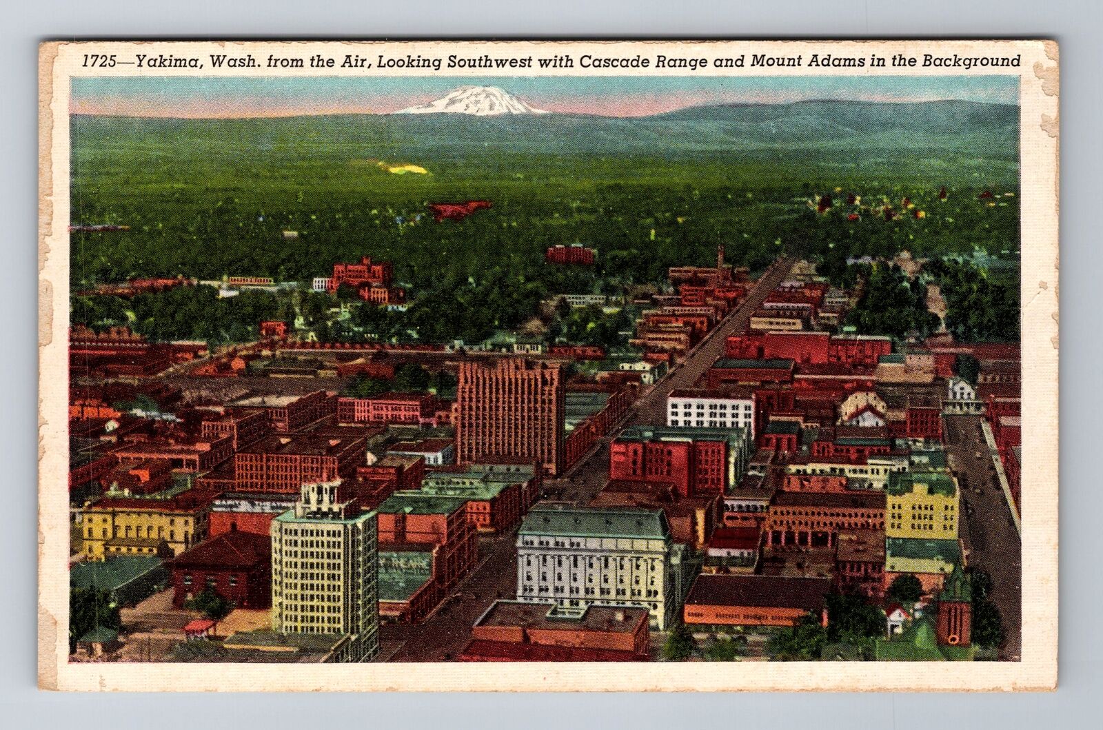 Yakima WA-Washington, Aerial View, Cascade Range, Mount Adams Vintage Postcard
