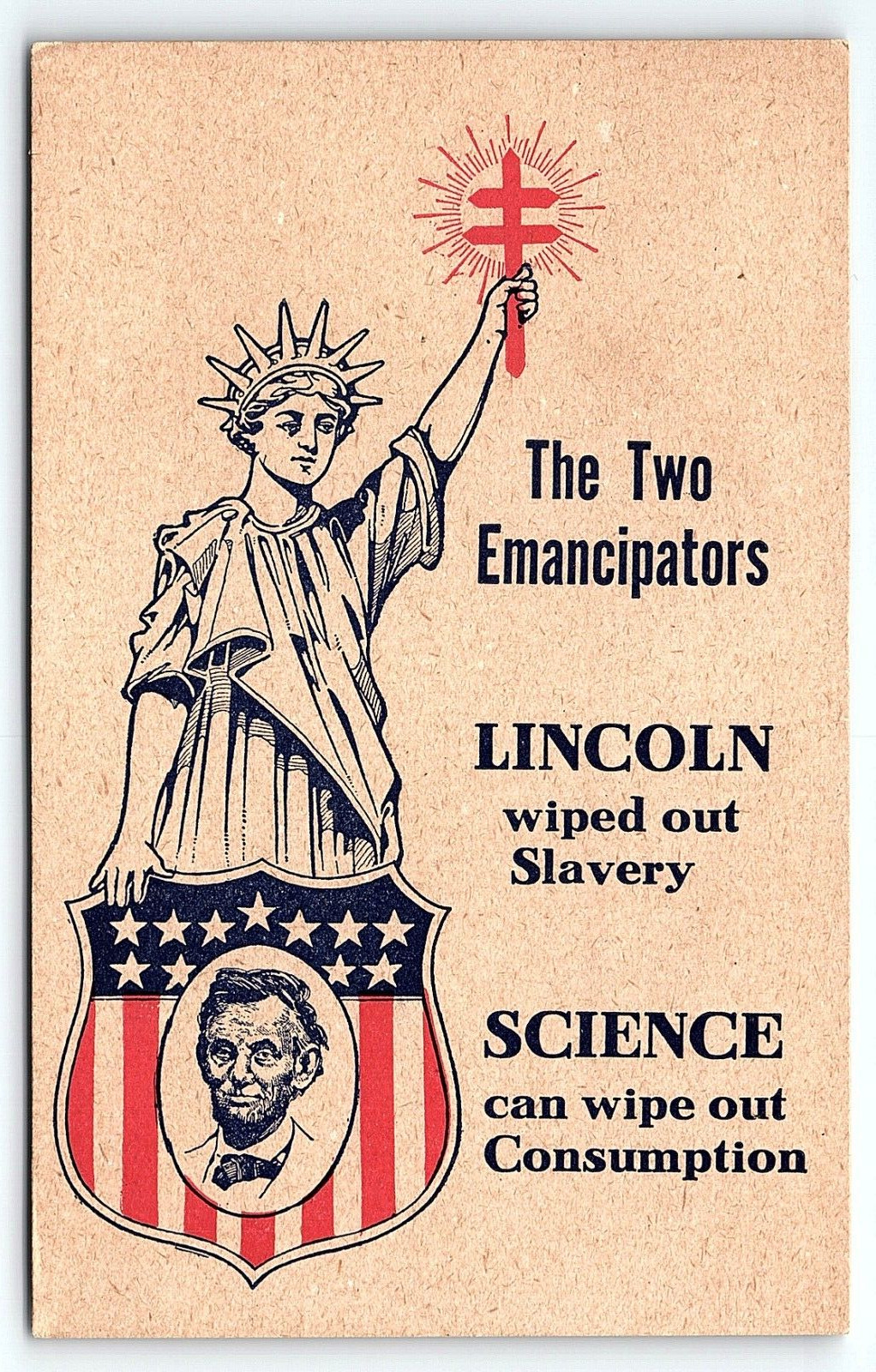 1909 TWO EMANCIPATORS LINCOLN WIPED OUT SLAVERY TUBERCULOSIS POSTCARD P4929