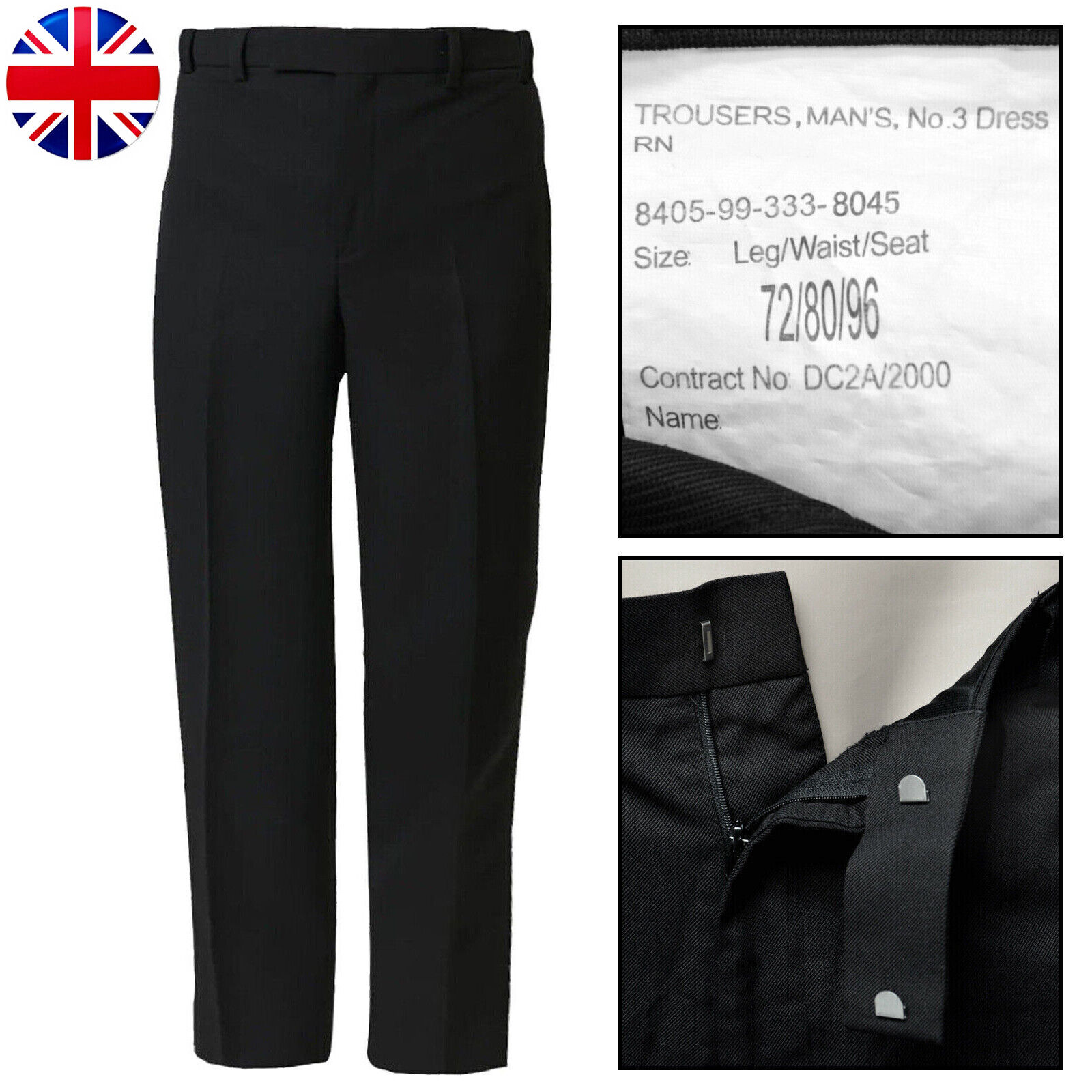 British Army Trousers Pants Uniform Royal Navy No 3 Black Lightweight 60% Wool