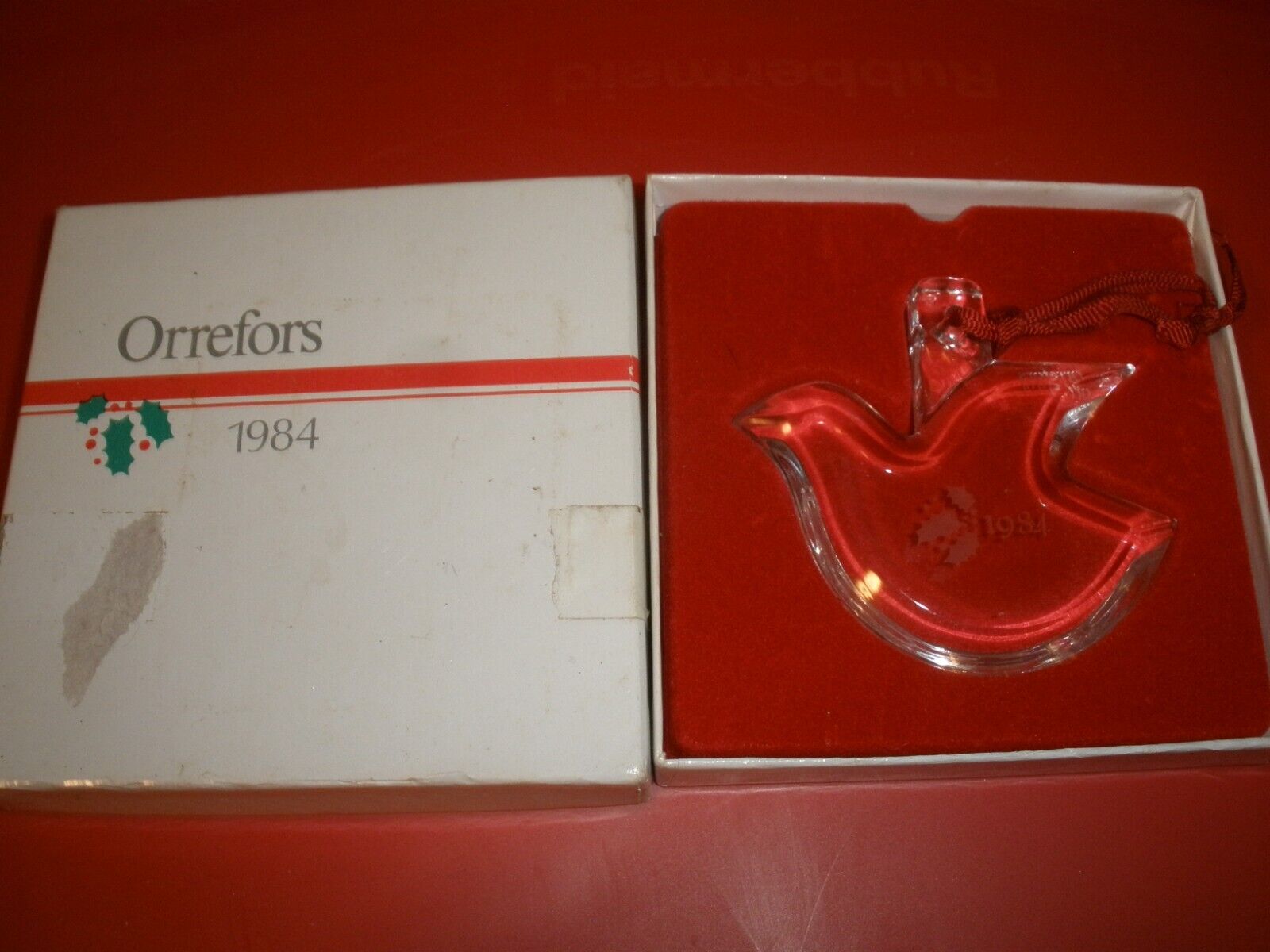 Orrefors Crystal 1984 Dove of Peace Annual Christmas Ornament EUC in Box (SU119)