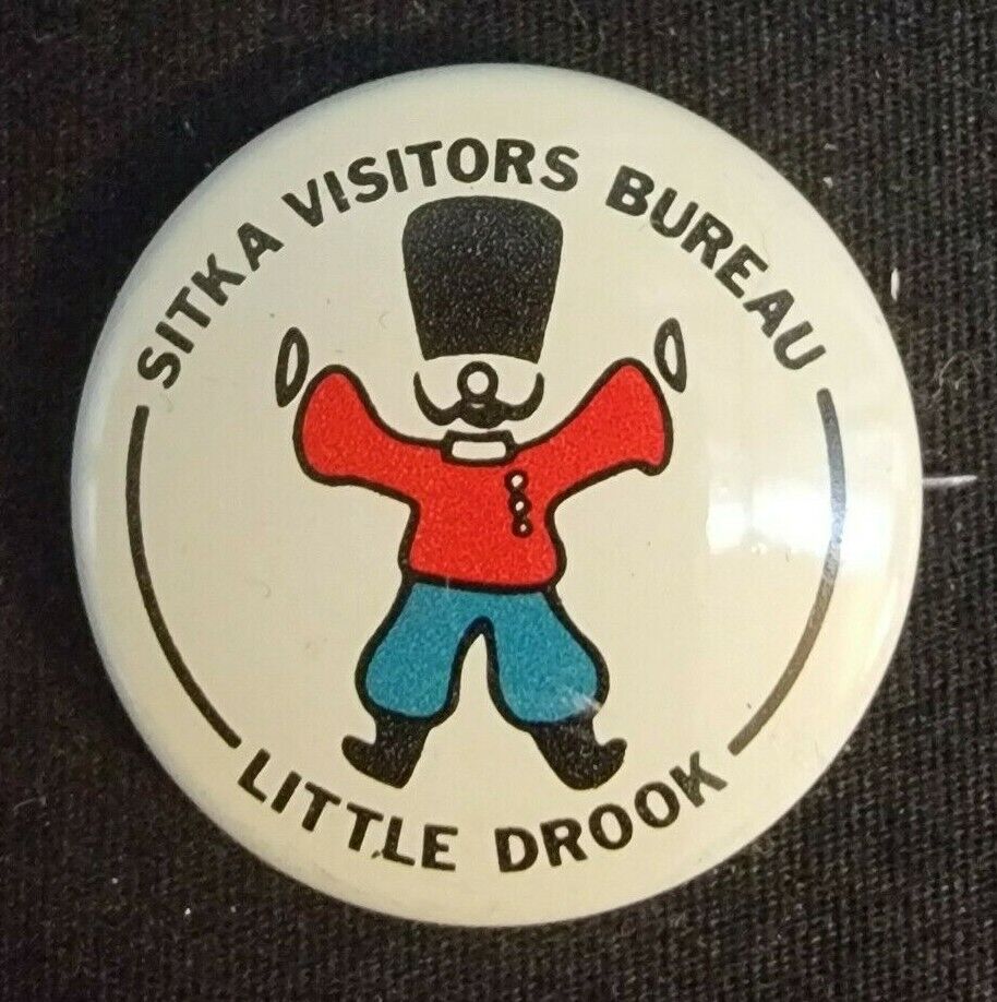 VINTAGE ~  Sitka Visitors Bureau Little Drook  c.1970 - Round Button Pin