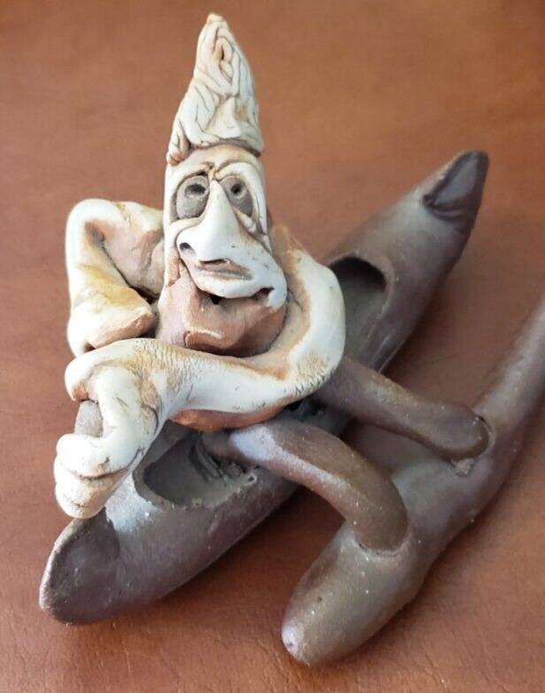 Hawaiian Menehune Steven Lee Smeltzer Pottery Sculpture Figure Boat Weird OOAK