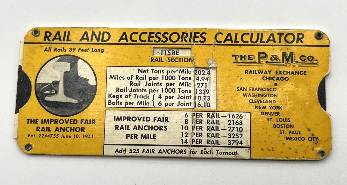 Antique P. & M. Co Railway Calculator-June 10, 1941