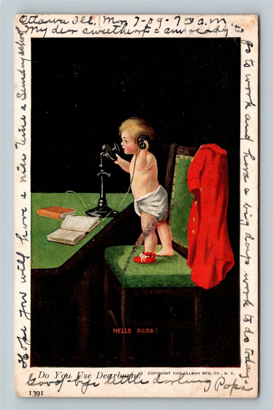 Hello Papa Baby On Phone, Dearborn, c1909 Vintage Postcard