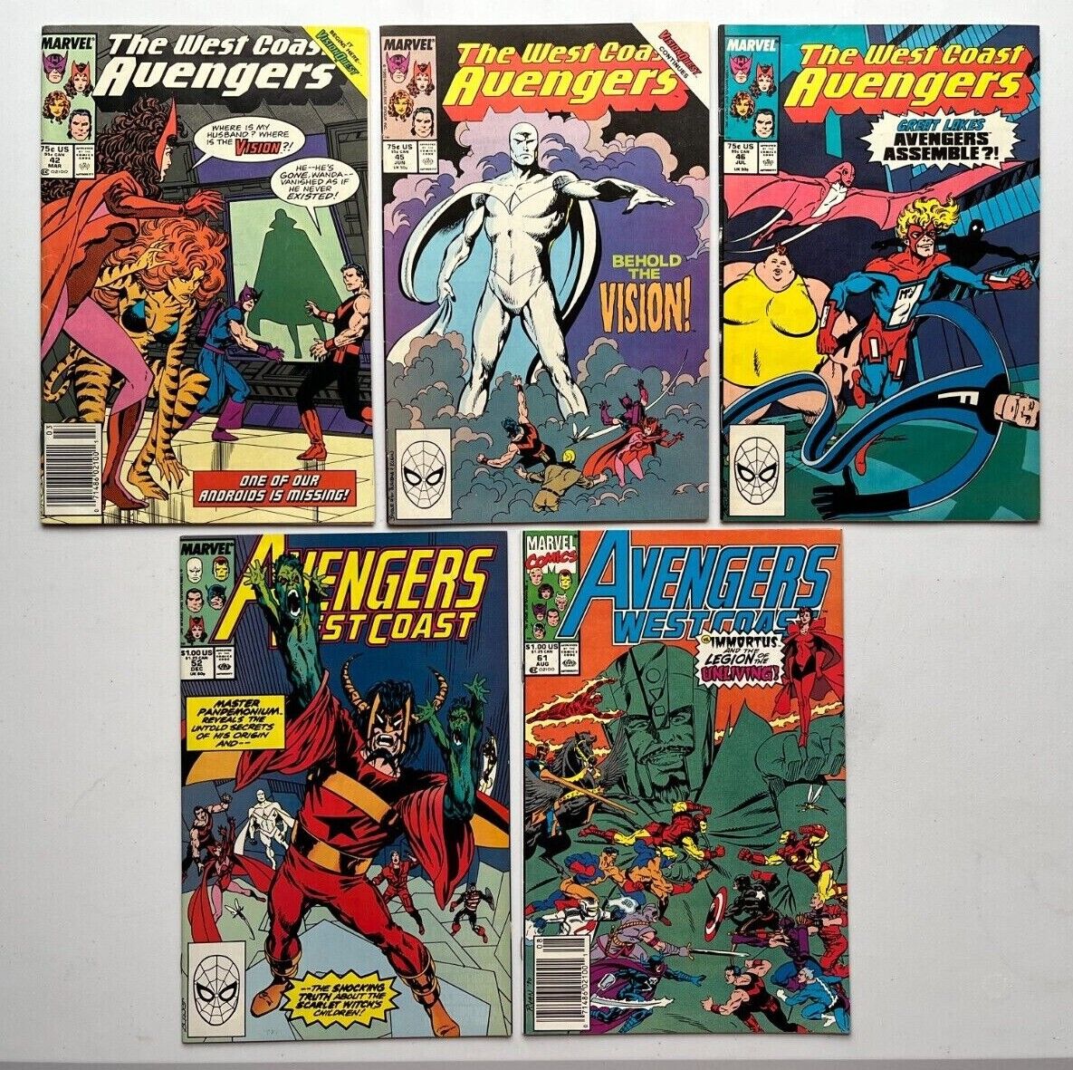 West Coast Avengers # 42 45 46 52 & 61 (Marvel 1989) 1st App White Vision