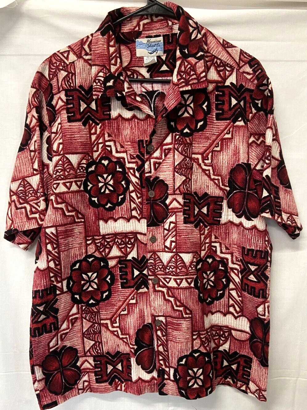Vintage Hawaiian Men's Shirt XL Barkcloth Plumeria Aloha Made Hawaii Pink Tiki