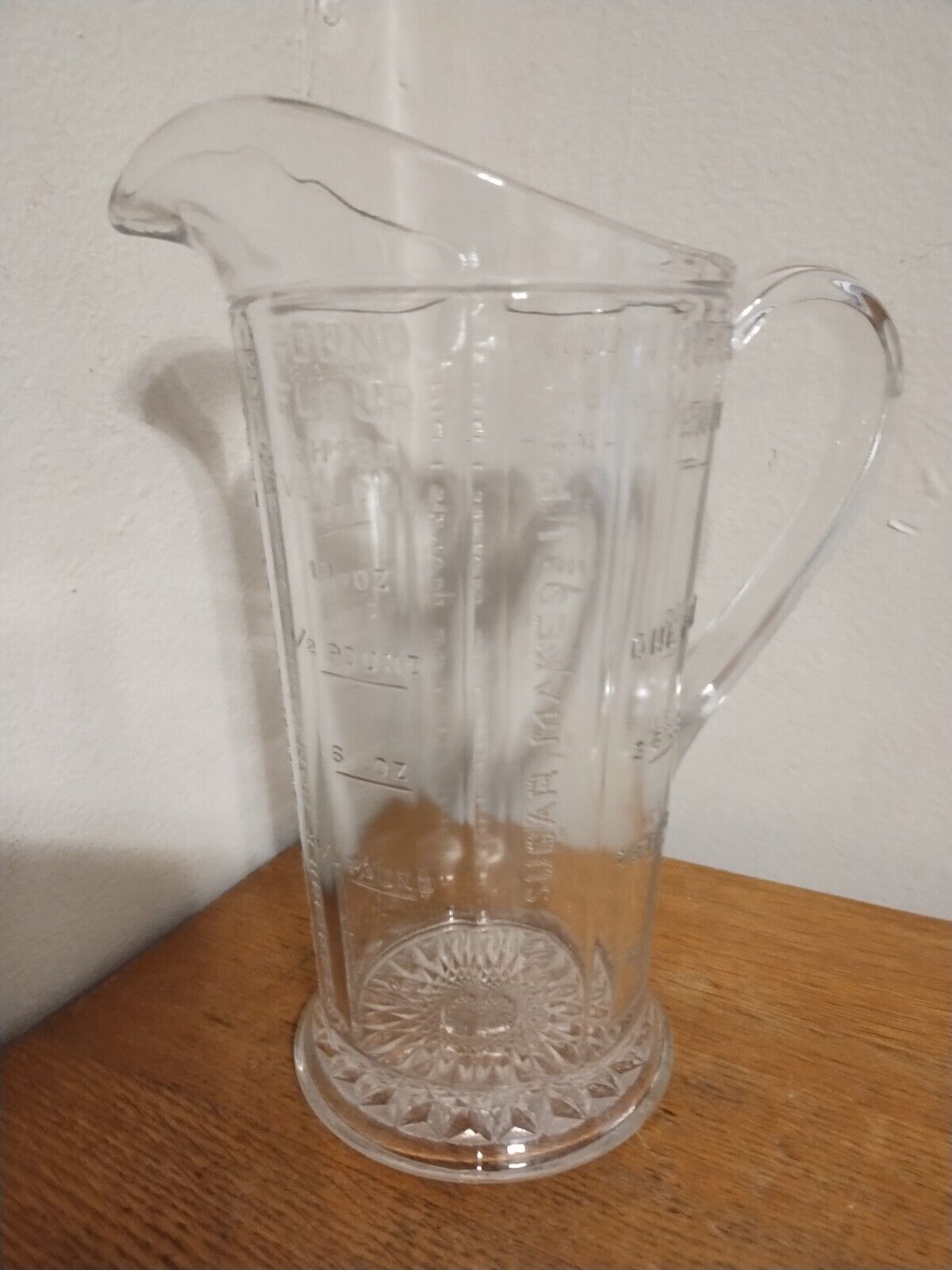 Vintage HOOSIER Depression Embossed Glass Wet Dry 8 CUP Measuring Pitcher