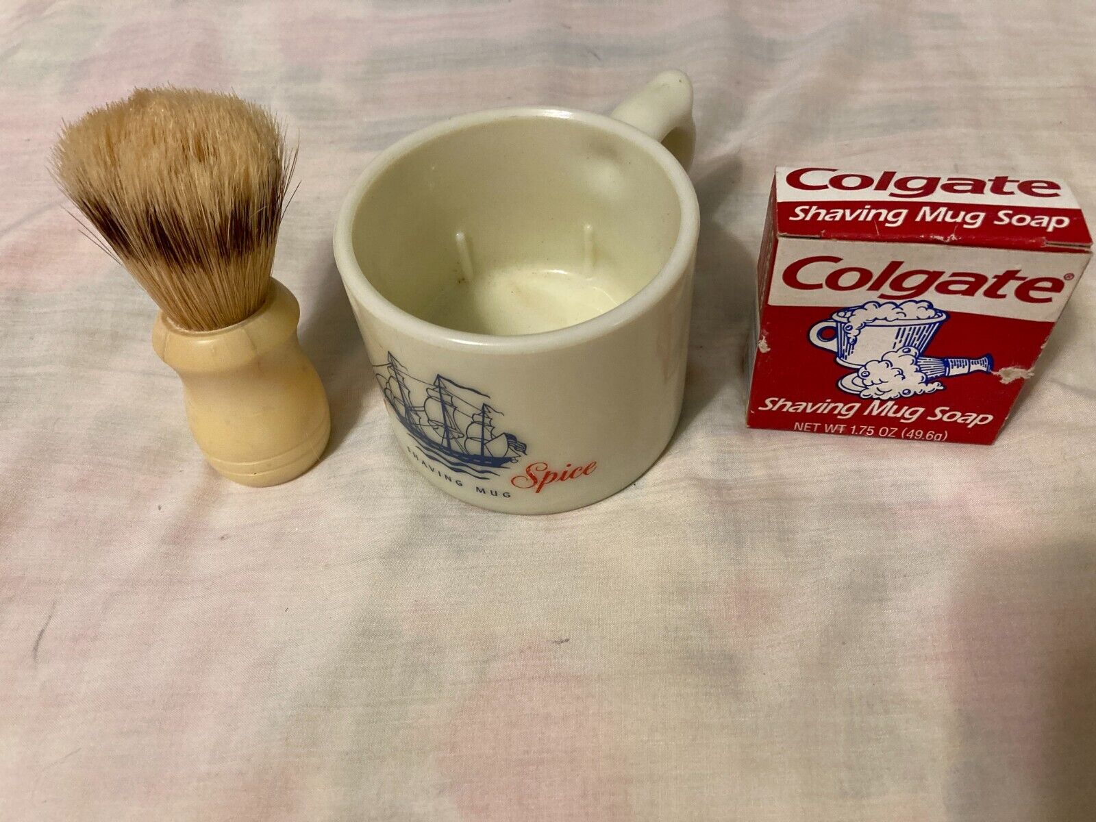 Vtg. Shaving Lot 3: Old Spice Mug, Brush & NIB Colgate Mug Soap