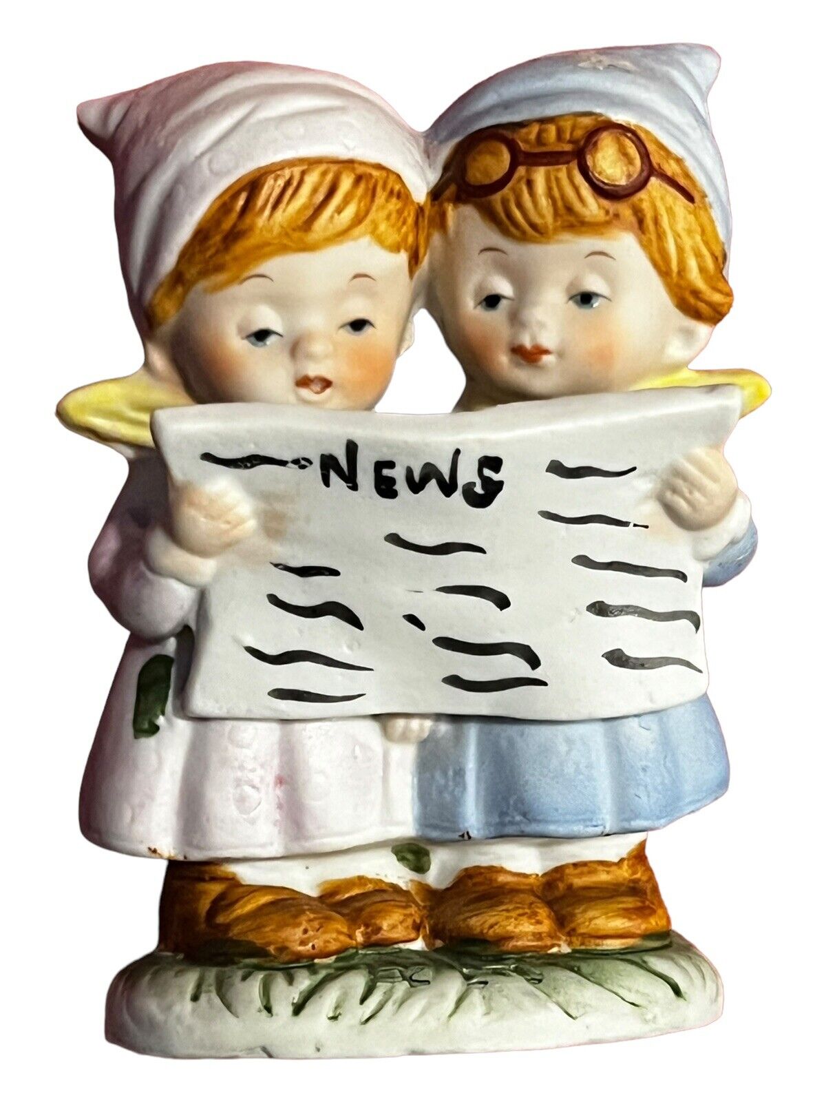 Royal Crown Vintage Ceramic/Porcelain Children Reading News Paper Figurine 5”T