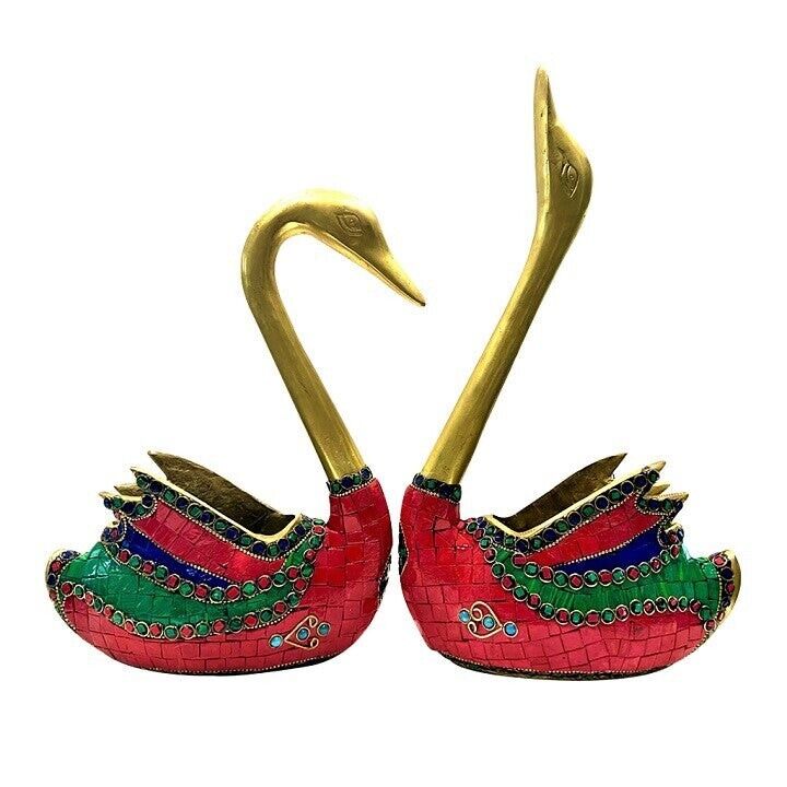 Antique Brass Swan Set Sculpture Decorative Handmade Indian Home Décor Figurine
