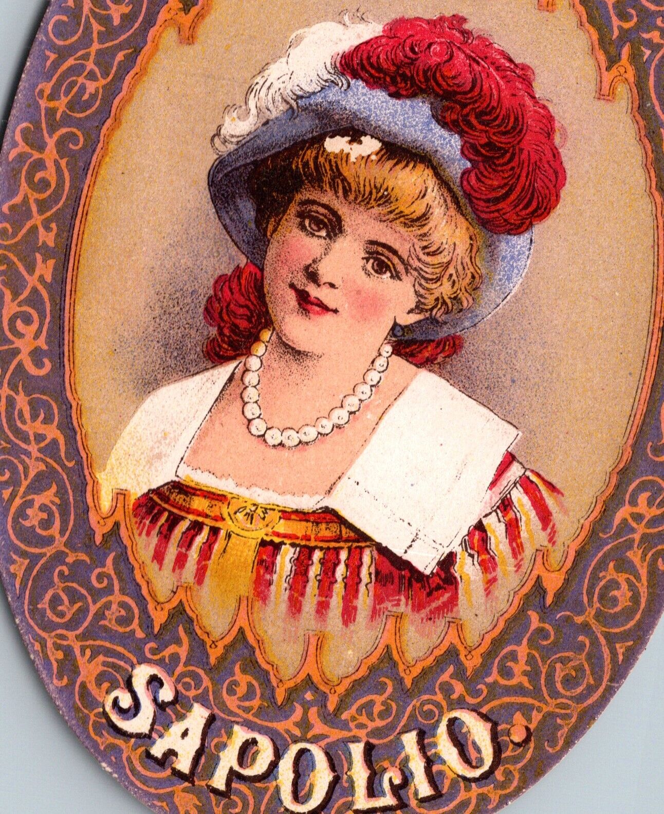 Beautiful Woman 1880\'s Sapolio Hand Soap Die-Cut Oval Victorian Trade Card