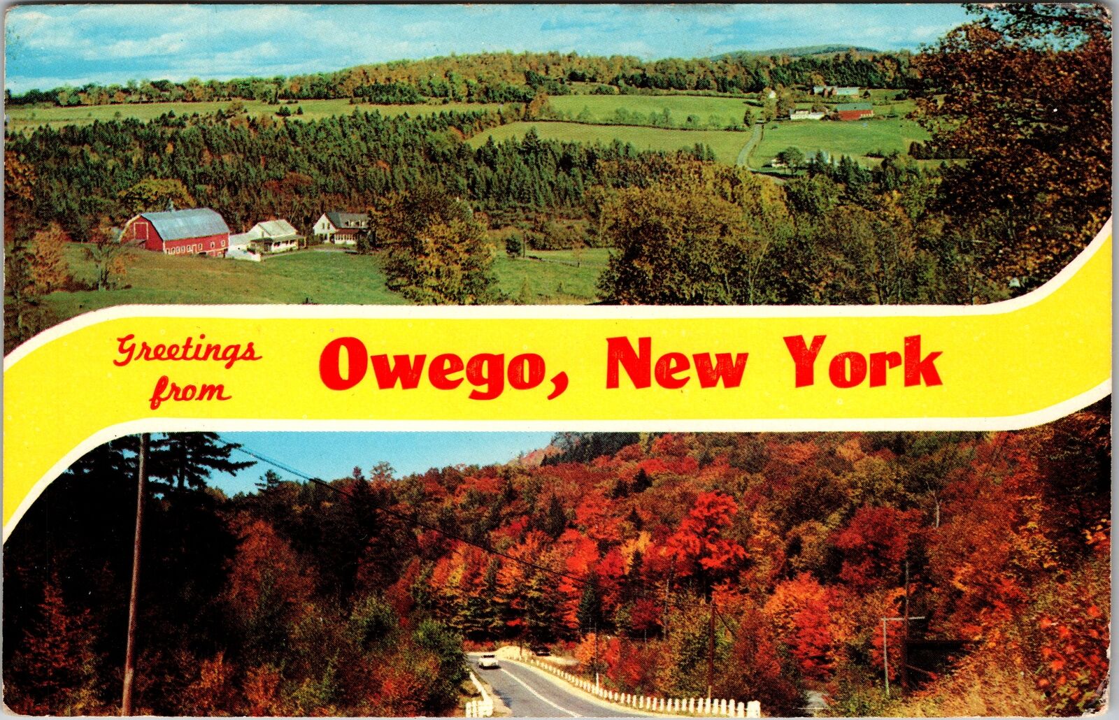Owego NY-New York, Scenic Banner Greetings, Vintage Postcard