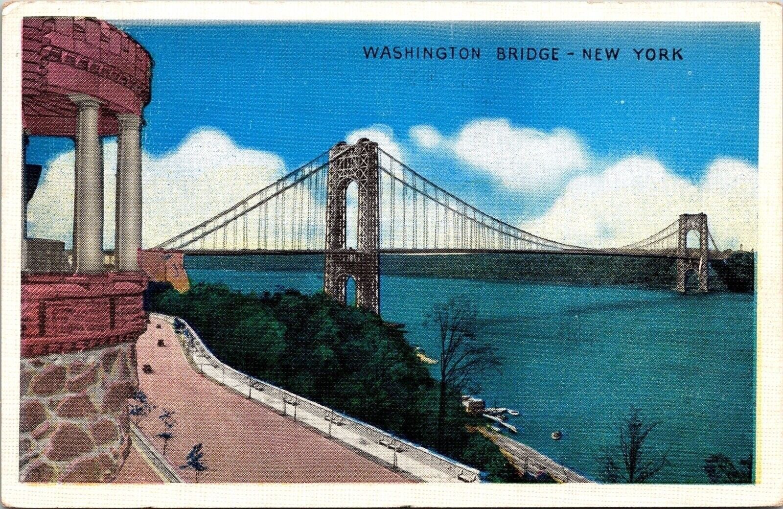 Washington Bridge New York Road Divided Back Cancel 1937 Historic Postcard